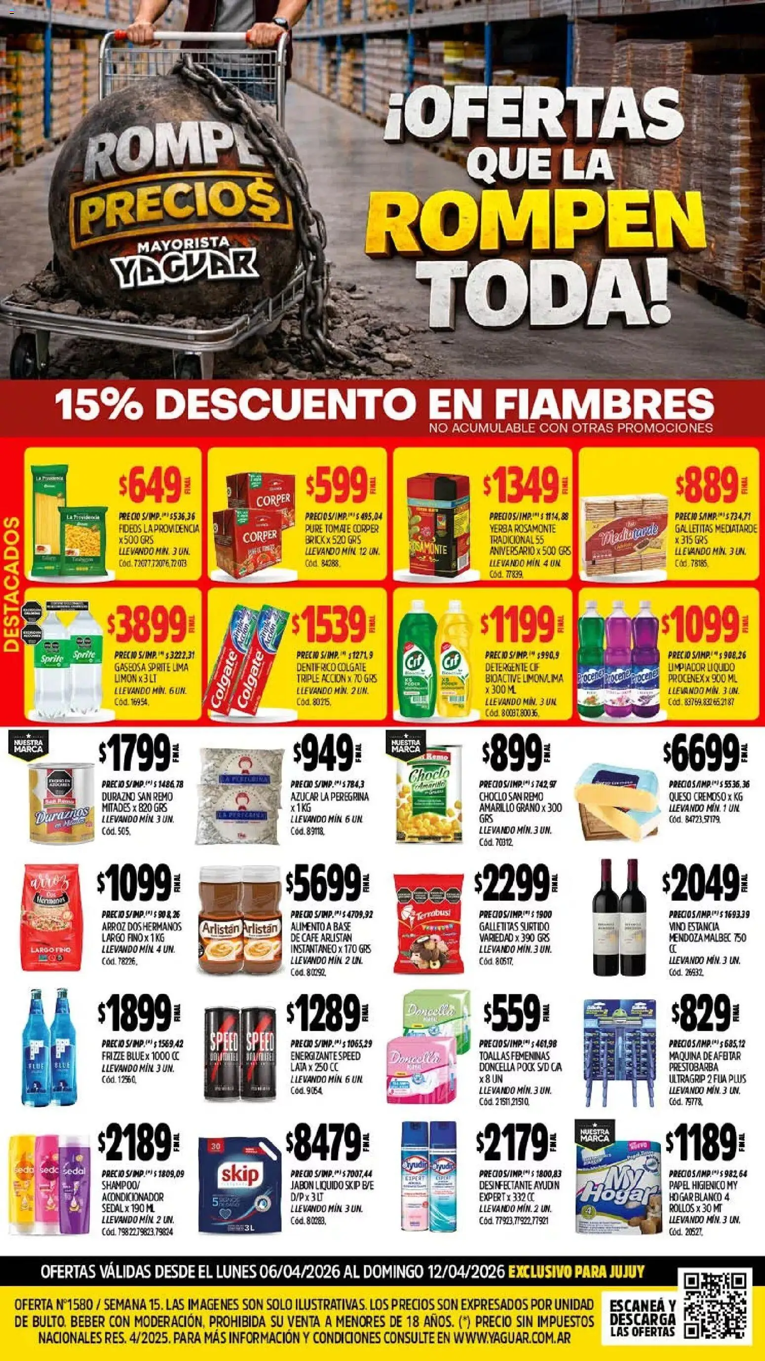 Yaguar - Oferta Semanal Jujuy │ válido desde el 06/04/2026 | Página: 1 | Productos: Limón, Queso, Fideos, Limpiador