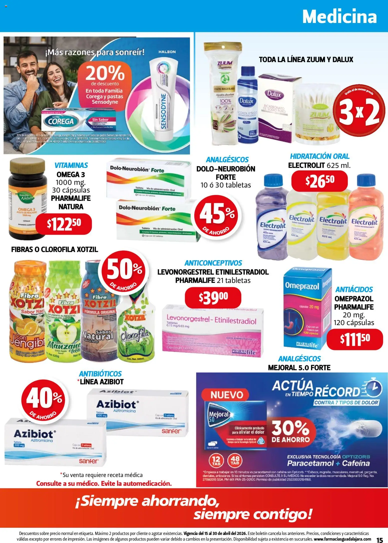 Nuevas ofertas de Farmacia Guadalajara válidas en toda la República Mexicana desde el 15.04.2026. ¡Encuentra las mejores ofertas en Farmacia Guadalajara catálogo! | Página: 15 | Productos: Frasco, Manzana, Caja, Tableta