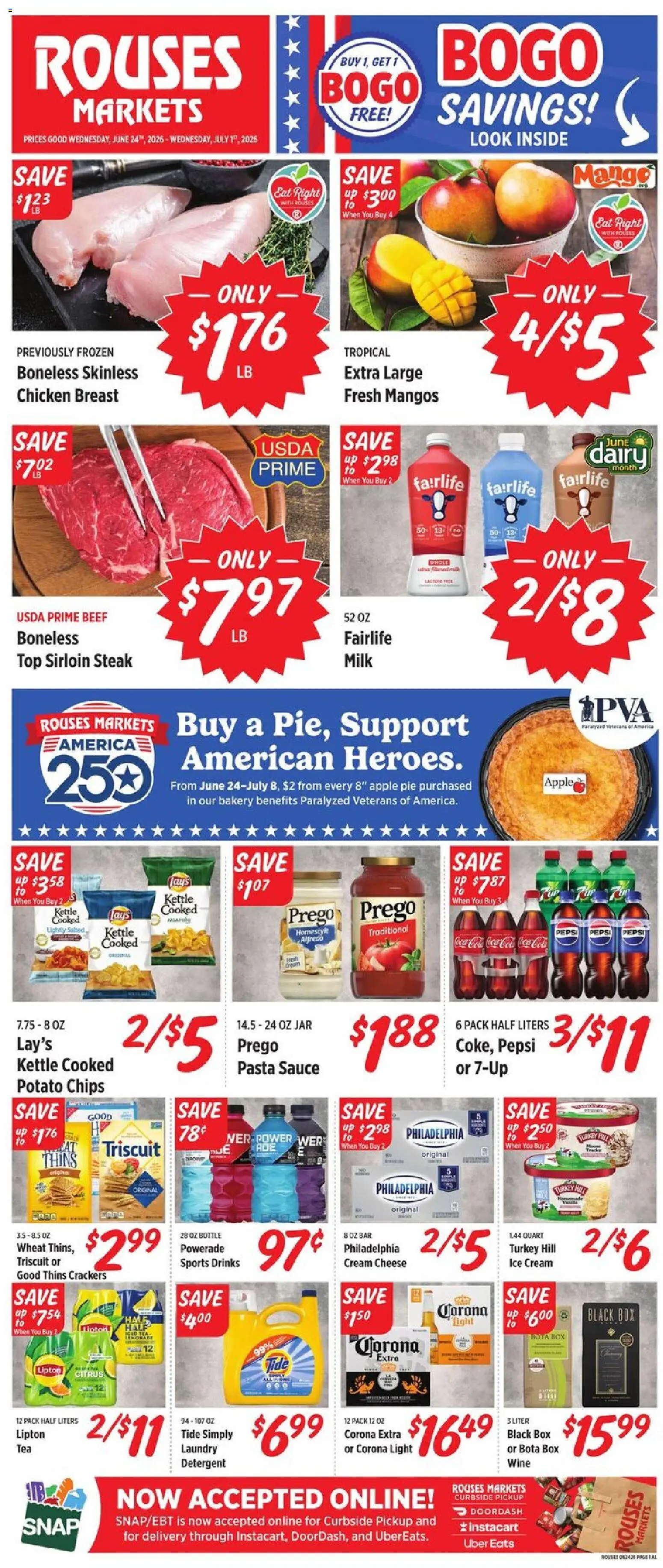 Rouses Weekly Ad - valid from 06/24/2026 | Page: 1 | Products: Milk, Cheese, Wine, Cream