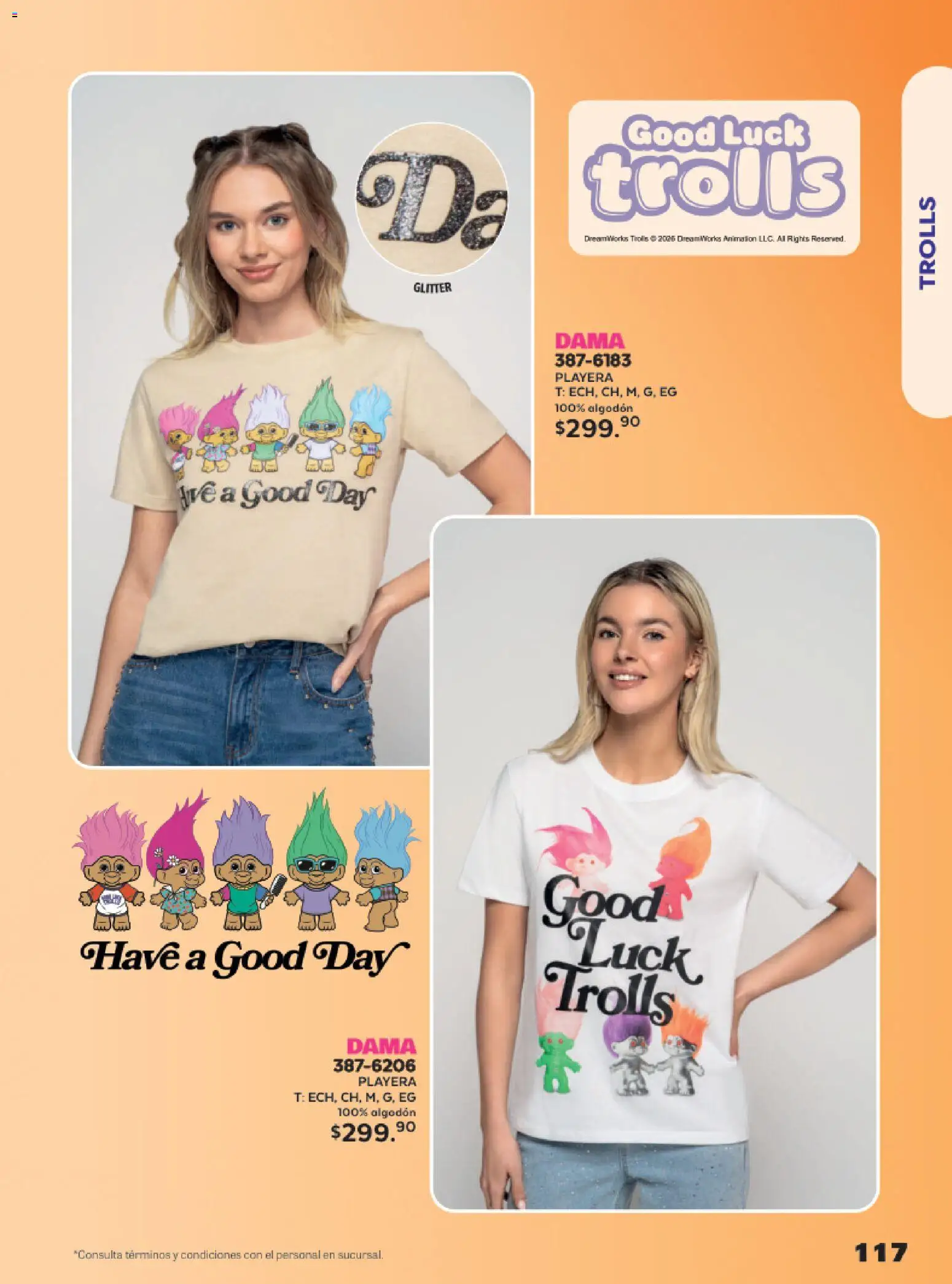 Nuevas ofertas de Andrea válidas en toda la República Mexicana desde el 24.05.2026. ¡Encuentra las mejores ofertas en Andrea catálogo Lo más divertindo en ropa! | Página: 117 | Productos: Glitter, Algodón, Playera
