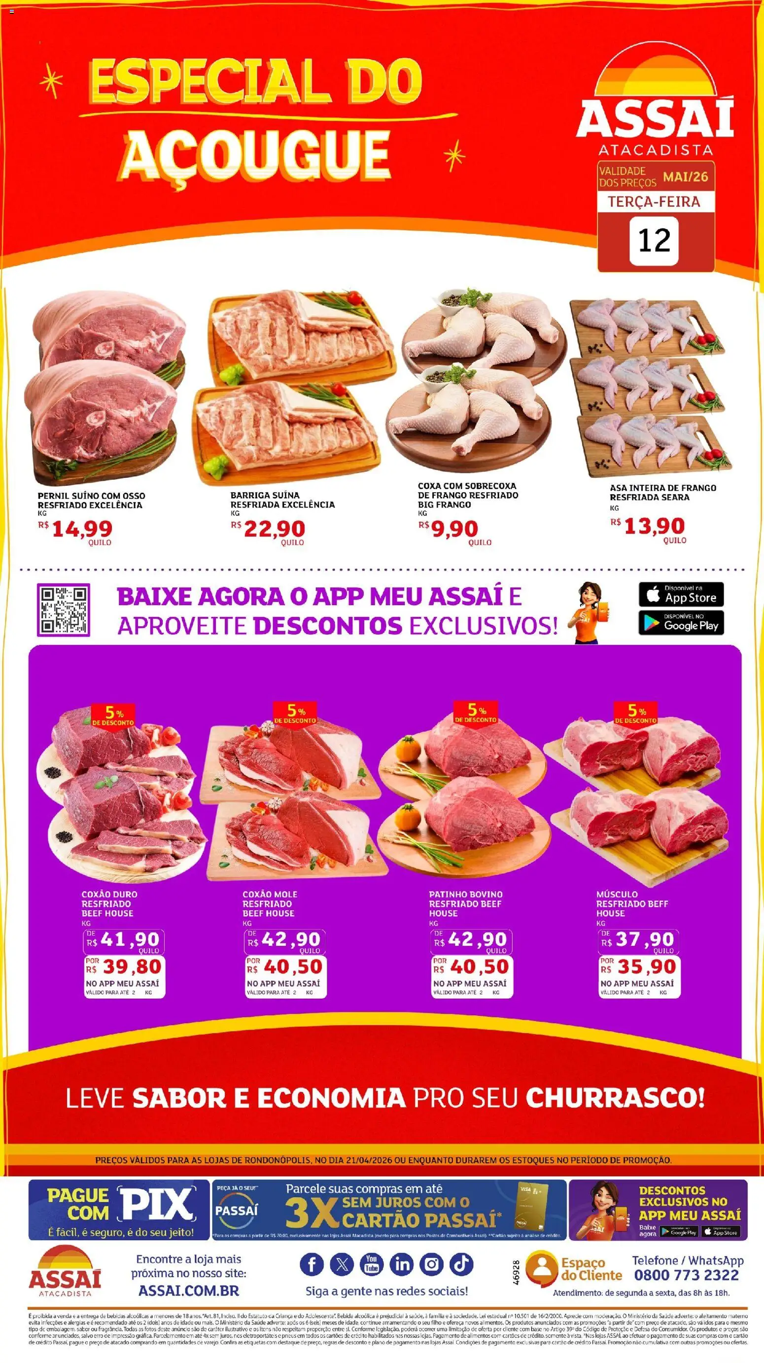 Assaí Atacadista Folheto - válido de 12.05.2026 | Página: 1 | Produtos: Pernil, Base, Bebida, Frango