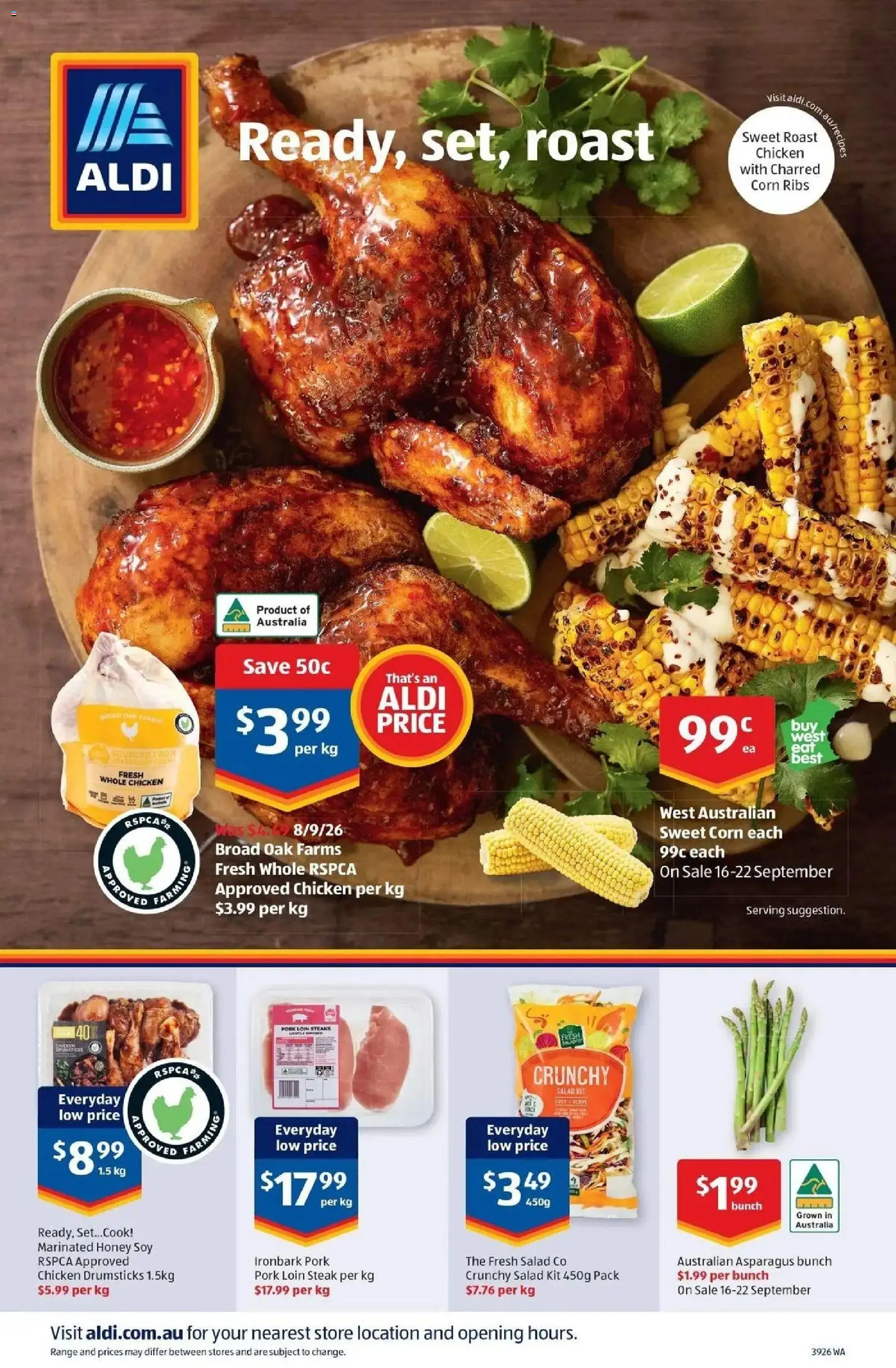 Aldi catalogue - valid from 23/09/2026 | Page: 20 | Products: Corn, Pork, Whole chicken, Drumsticks
