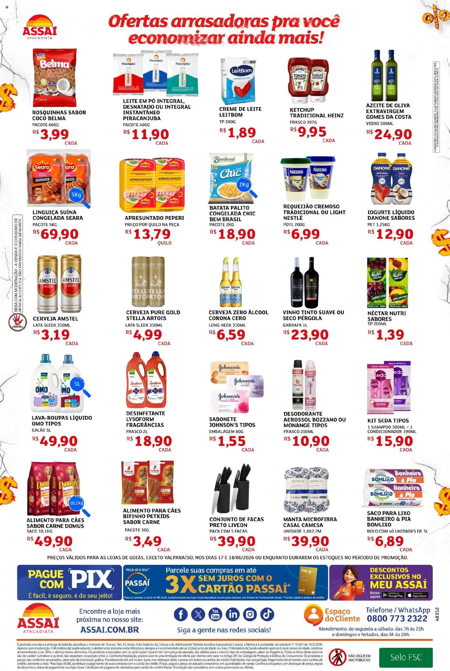 Assaí Atacadista Folheto - válido de 17.06.2026 | Página: 2 | Produtos: Linguiça, Iogurte, Batata, Telefone