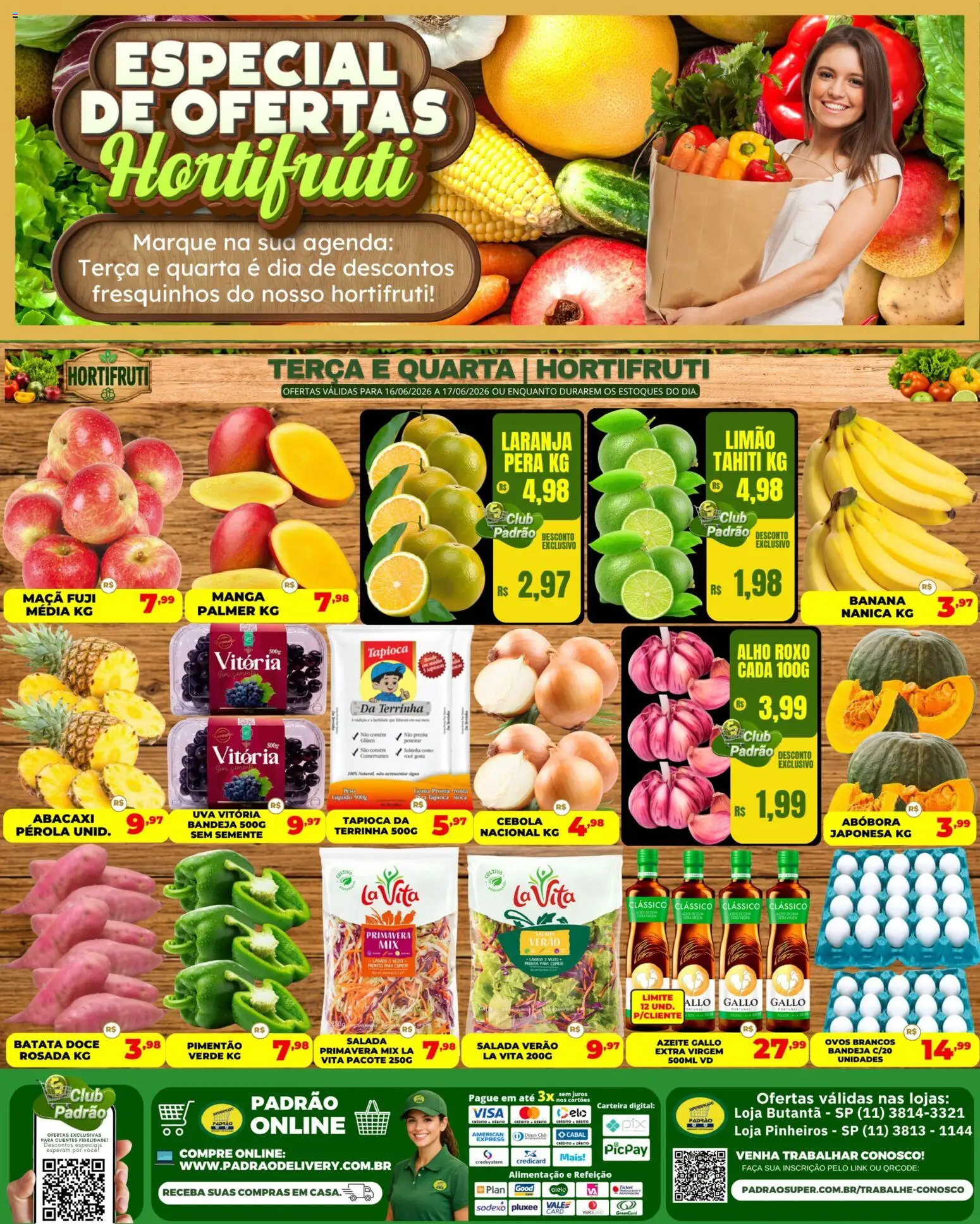 Supermercado Padrão Folheto - válido de 16.06.2026 | Página: 1 | Produtos: Pimentão, Ovos, Salada, Carteira