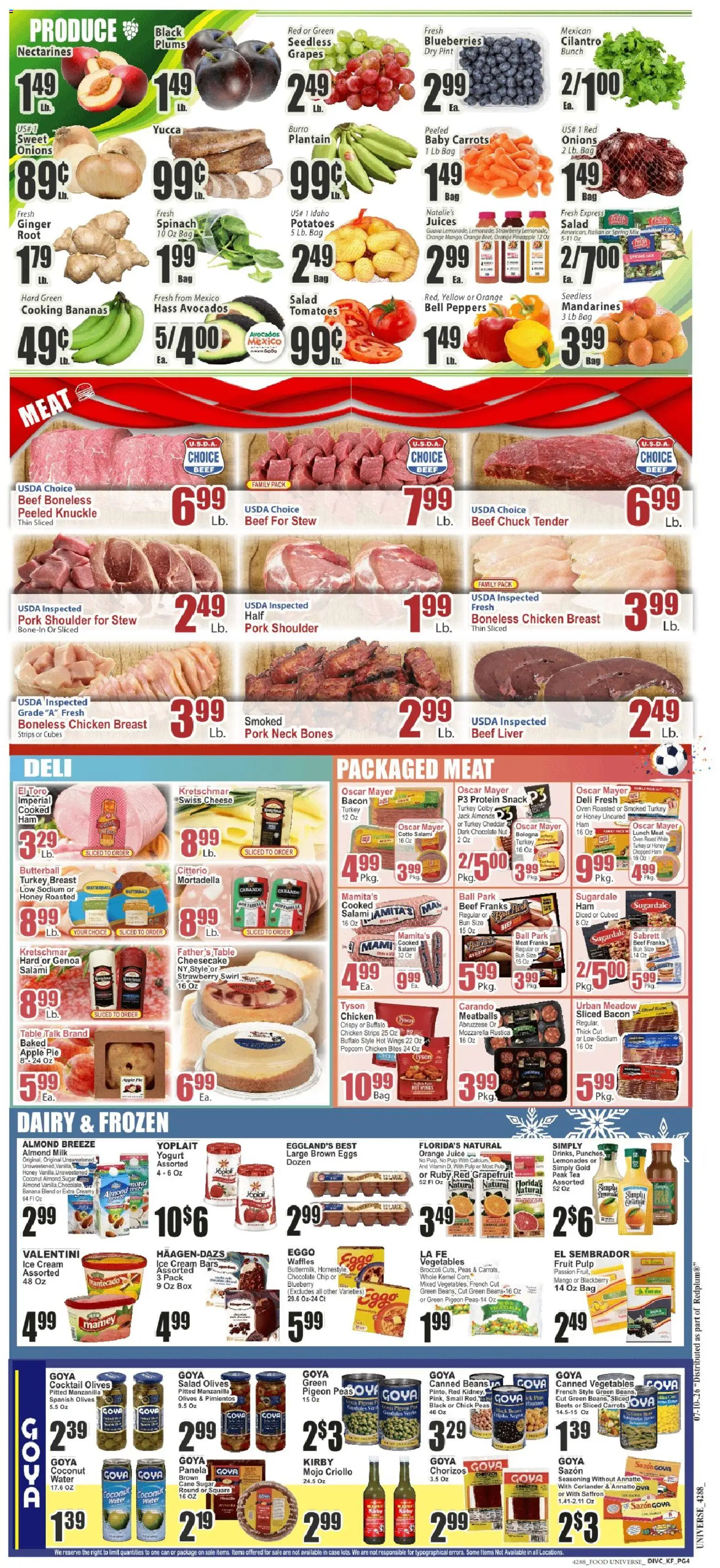 Food Universe Weekly Ad - valid from 07/10/2026 | Page: 4 | Products: Table, Eggs, Pork, Grapes