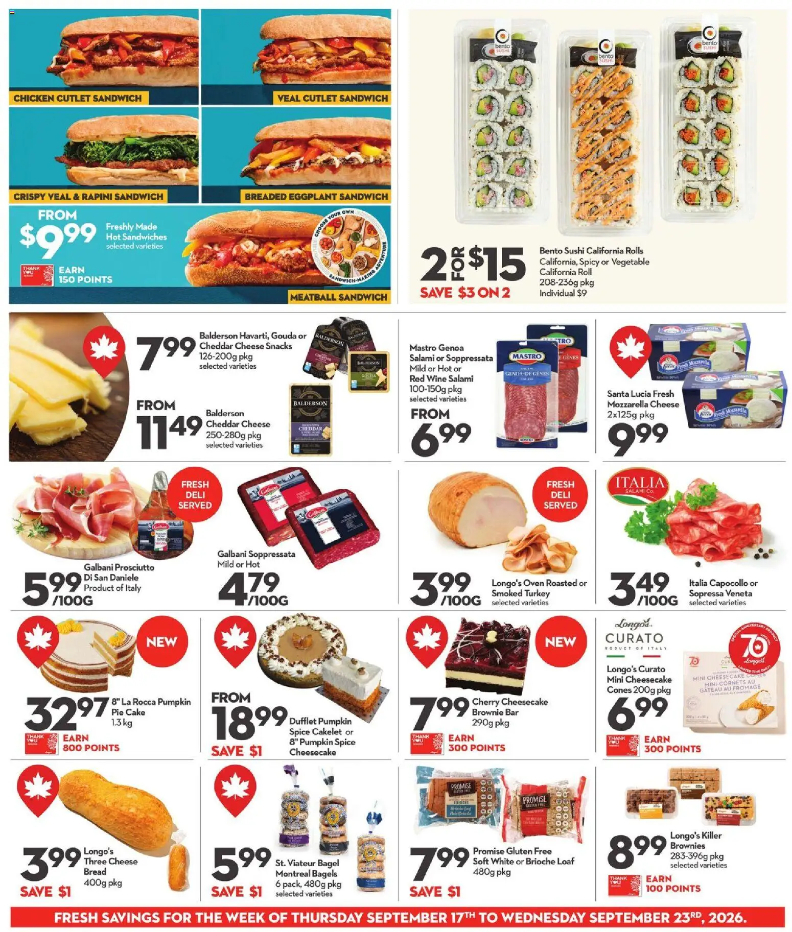 Longo's flyer valid from Sep 17, 2026 | Page: 6 | Products: Eggplant, Cheddar, Sushi, Bread