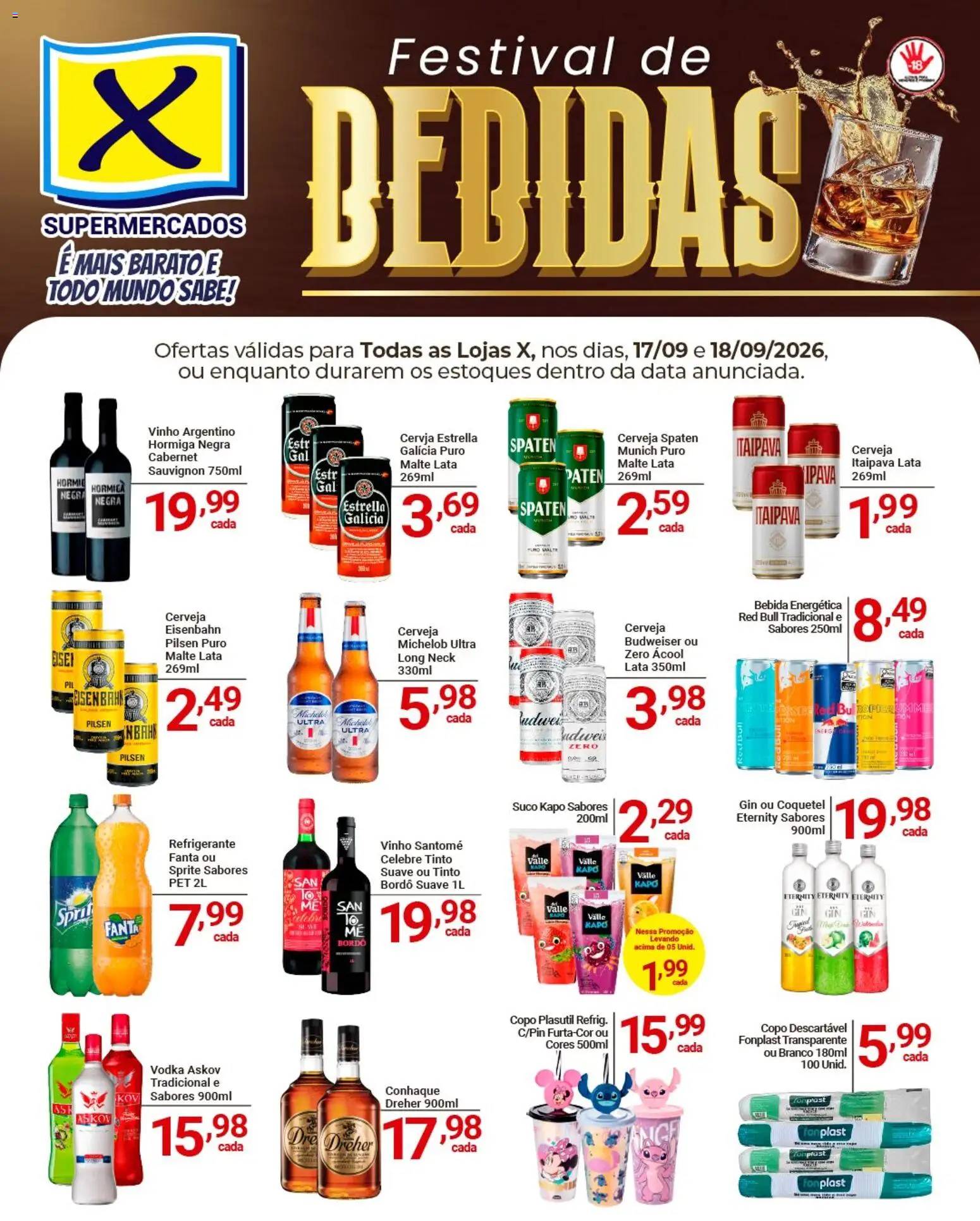 X Supermercados Folheto - válido de 17/09/2026 | Página: 1 | Produtos: Fanta, Eisenbahn, Cerveja, Bebida