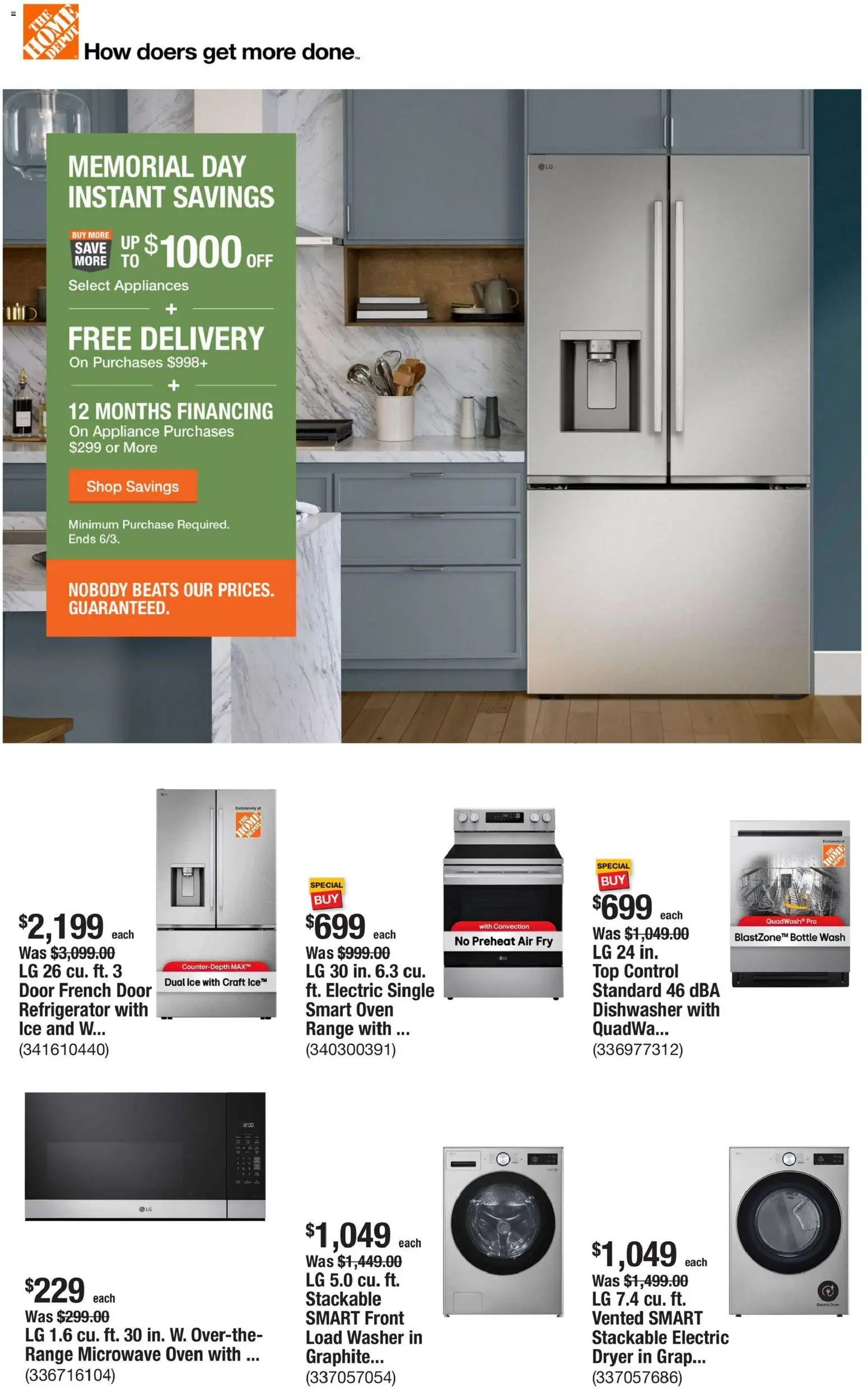 Home Depot Weekly Ad - valid from 28.05.2026 | Page: 1 | Products: Microwave, Washer, Dryer, Oven