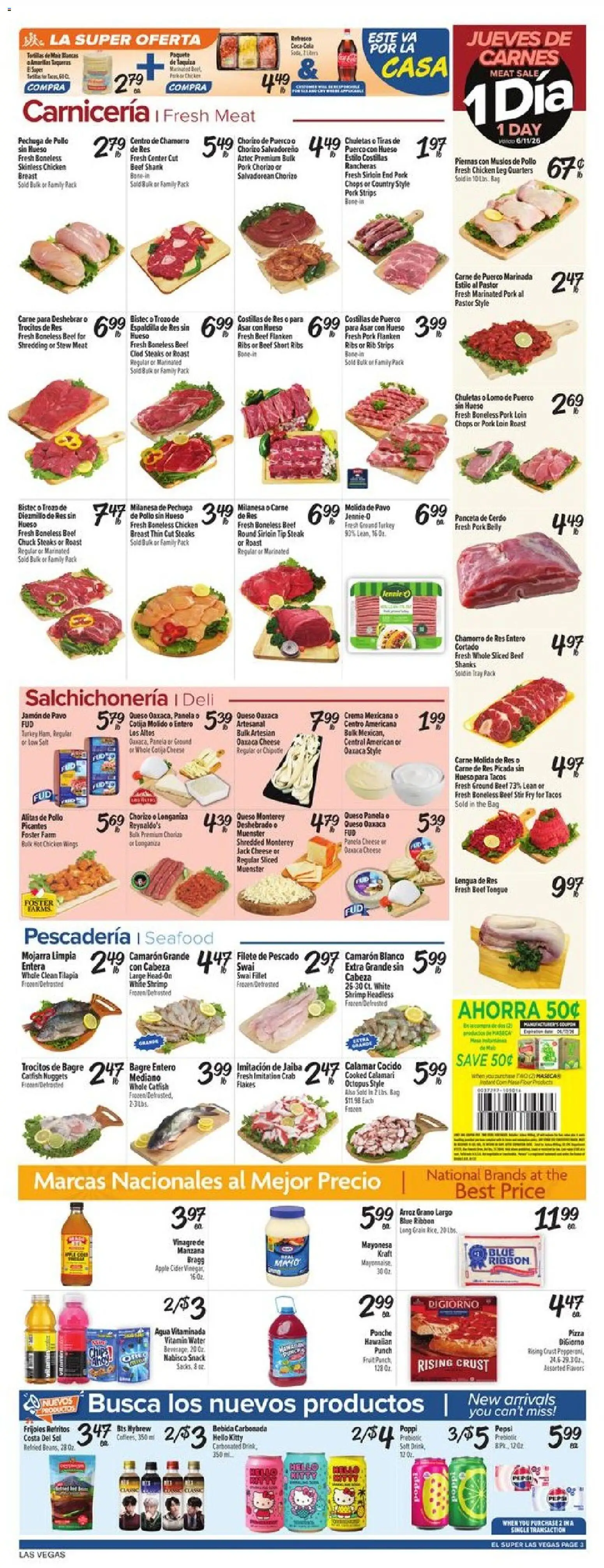 El Super Weekly Ad - NV - valid from 10.06.2026 | Page: 3 | Products: Apple Cider Vinegar, Pork, Beef, Chips