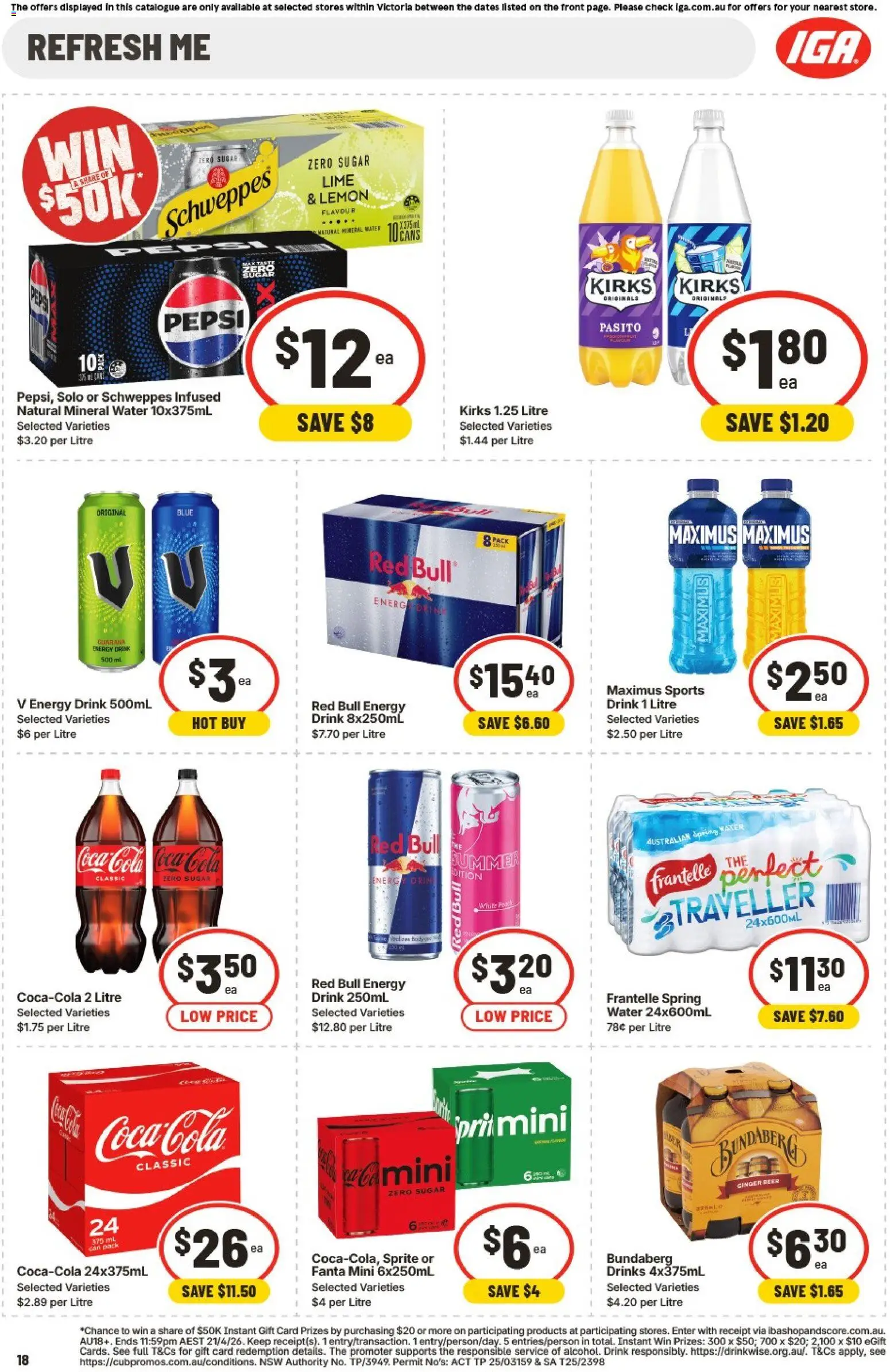 IGA catalogue - valid from 15.04.2026 | Page: 19 | Products: Energy drink, Ginger, Pepsi, Water