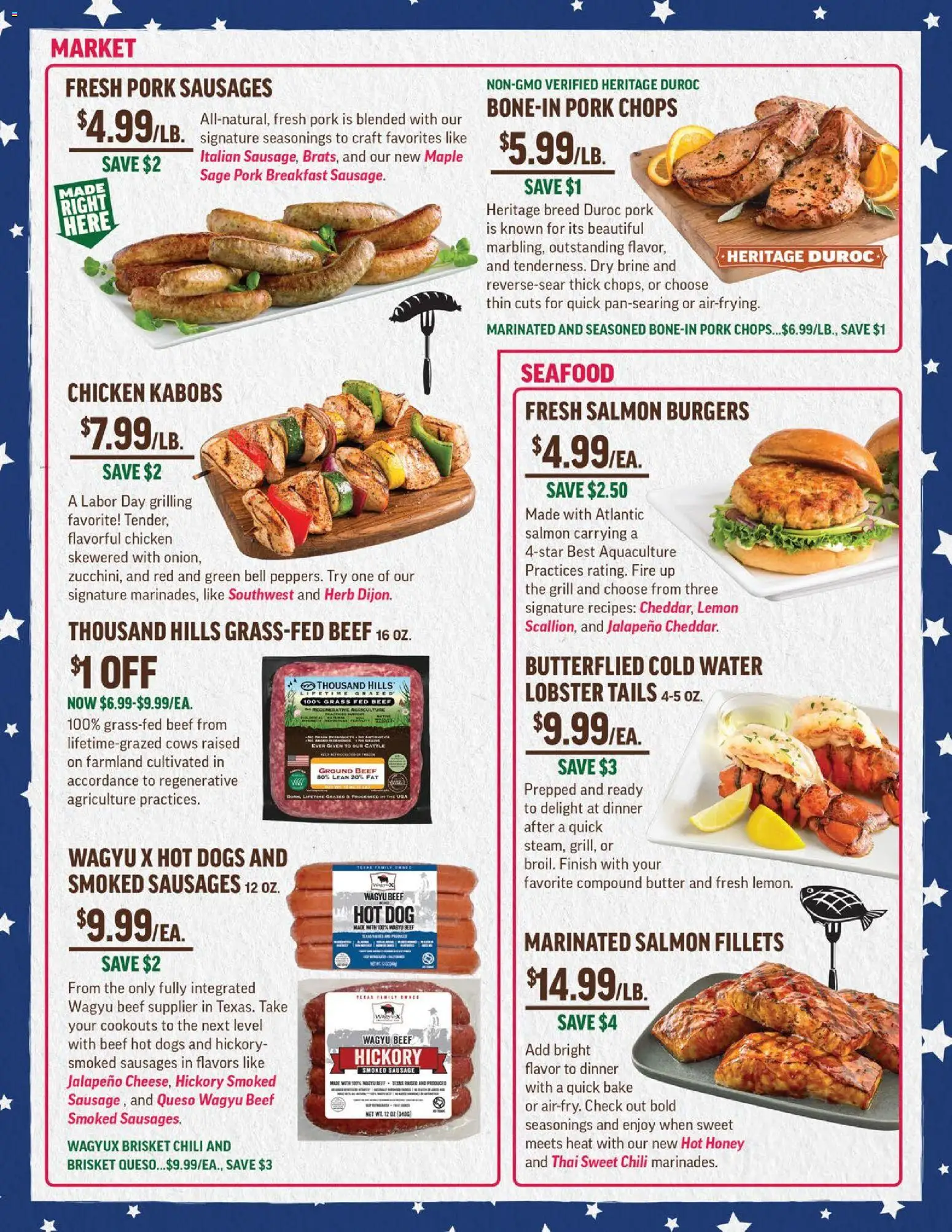 Central Market Weekly Ad - valid from 09/02/2026 | Page: 3 | Products: Chicken, Sausage, Fresh salmon, Grill