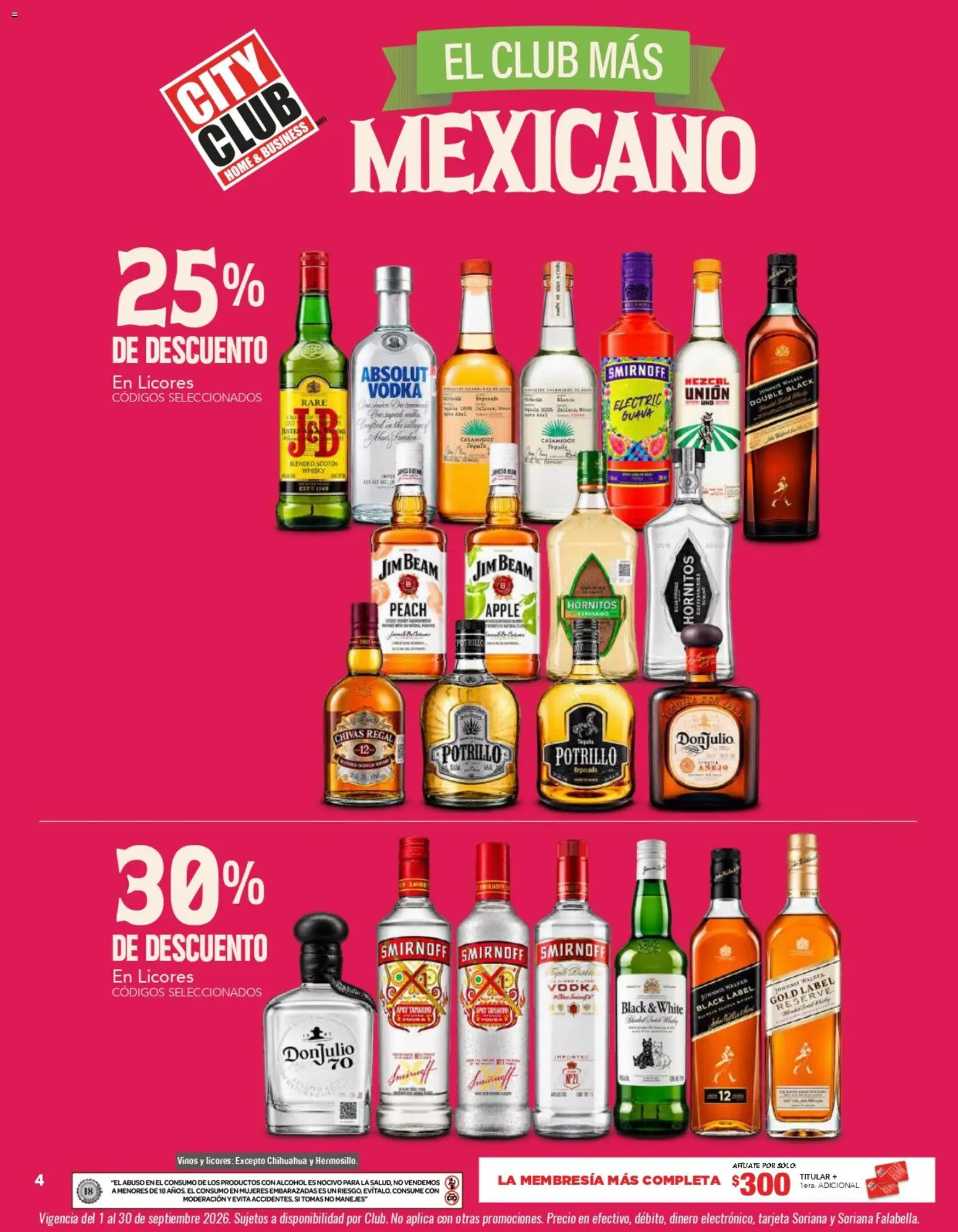 Nuevas ofertas de City Club válidas en toda la República Mexicana desde el 01/09/2026. ¡Encuentra las mejores ofertas en City Club catálogo! | Página: 4 | Productos: Tequila, Alcohol, Vodka, Whisky