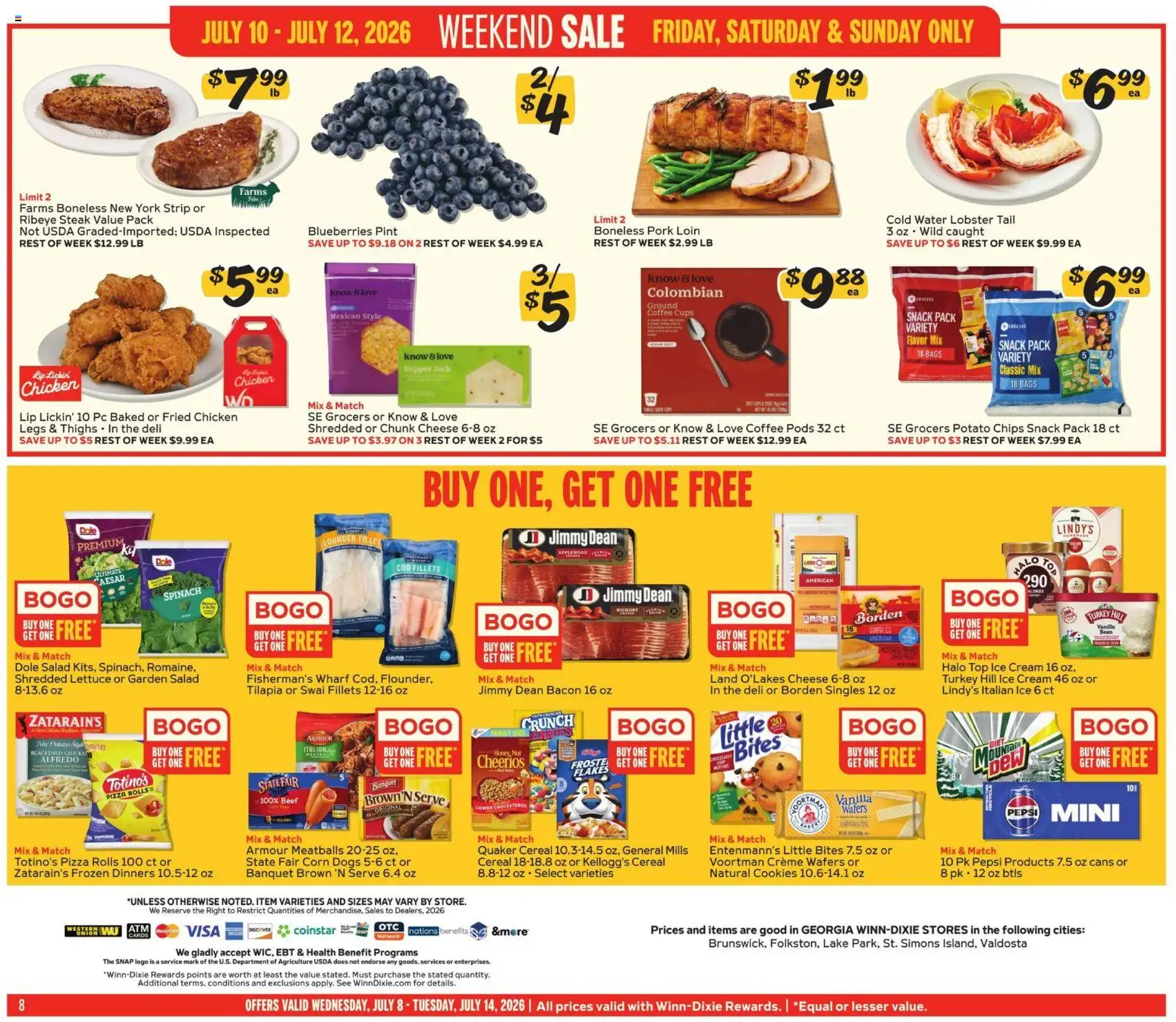 Winn Dixie Weekly Ad - valid from 07/08/2026 | Page: 8 | Products: Corn, Pork, Chips, 2人掛けソファ