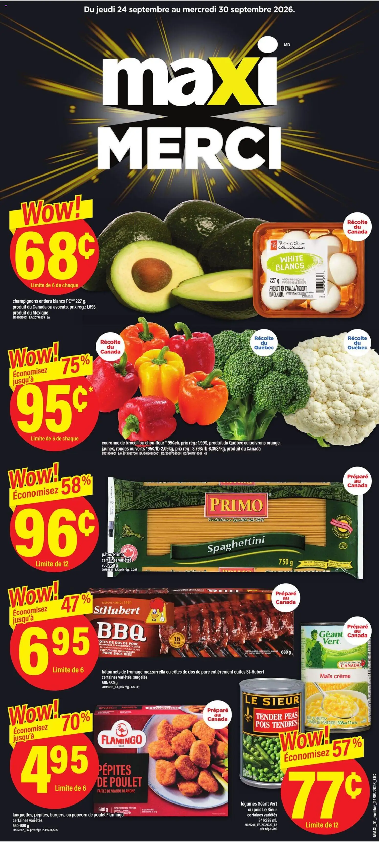 Maxi flyer valid from Sep 24, 2026 | Page: 1 | Products: Popcorn, Mushrooms, Protein, Pork