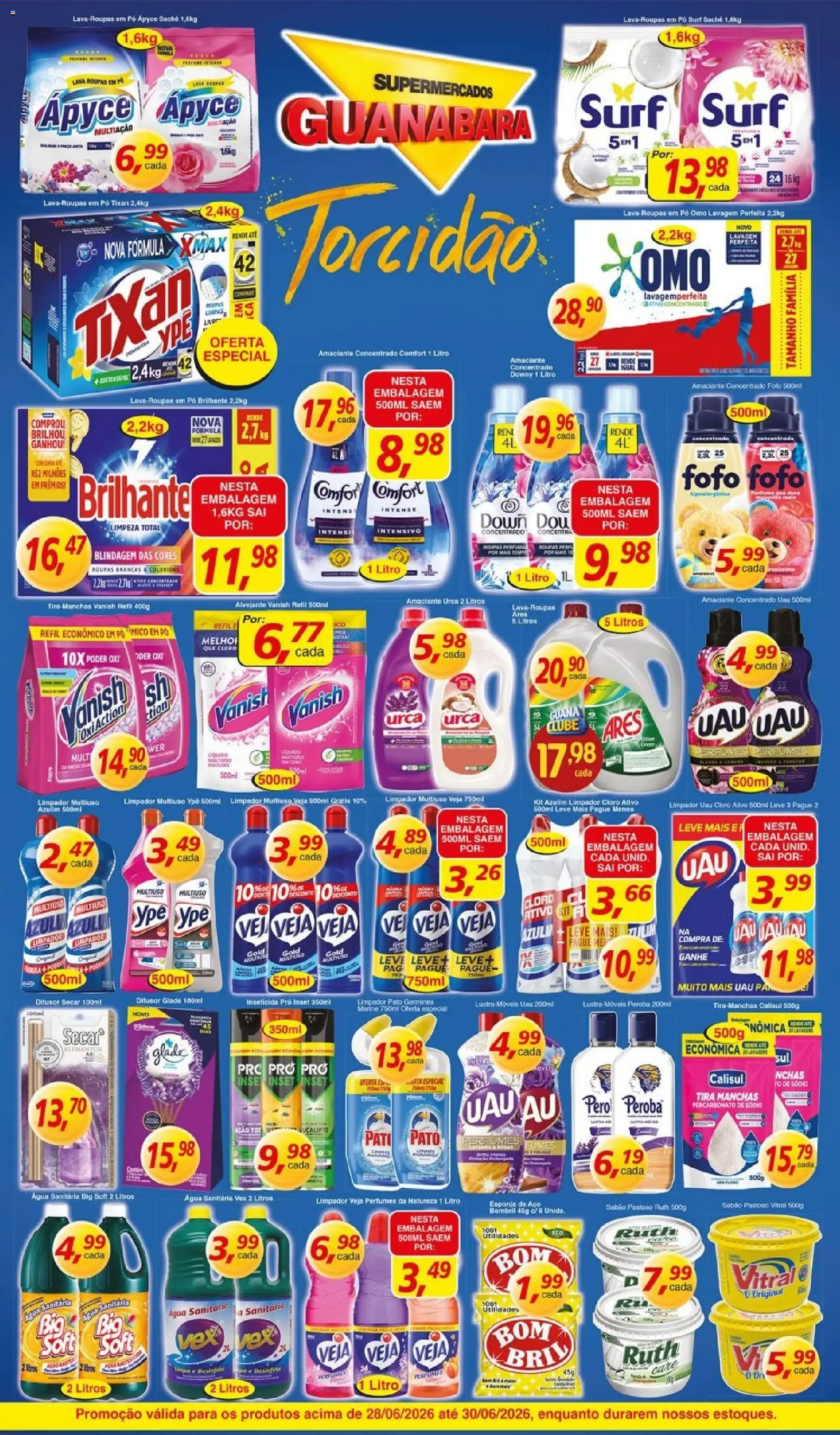 Supermercados Guanabara Folheto - válido de 28/06/2026 | Página: 15 | Produtos: Cloro, Amaciante urca, Amaciante, Água sanitária