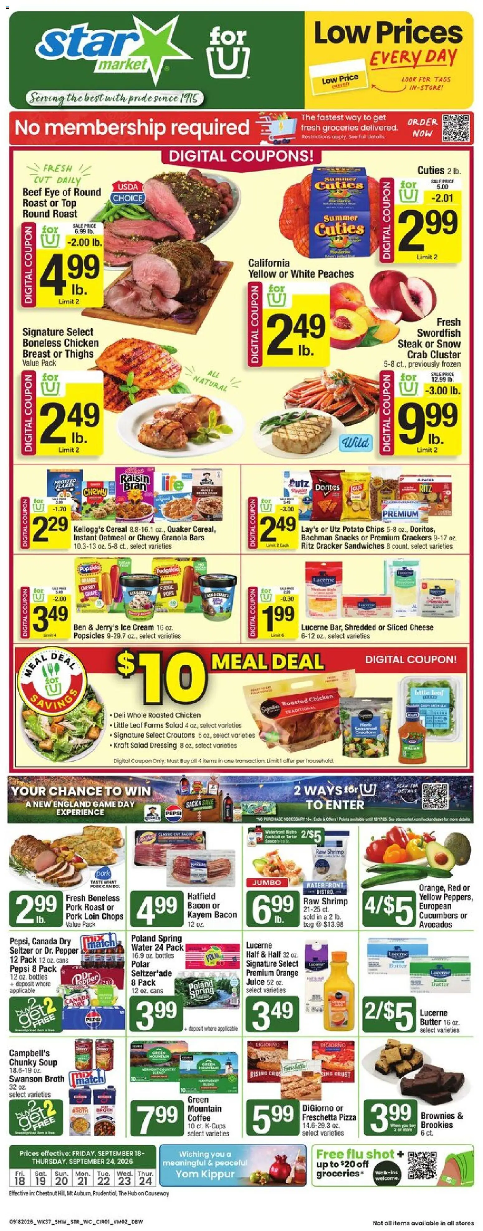 Star Market Weekly Ad - valid from 09/18/2026 | Page: 1 | Products: Pork loin, Pork, Water, Pepsi