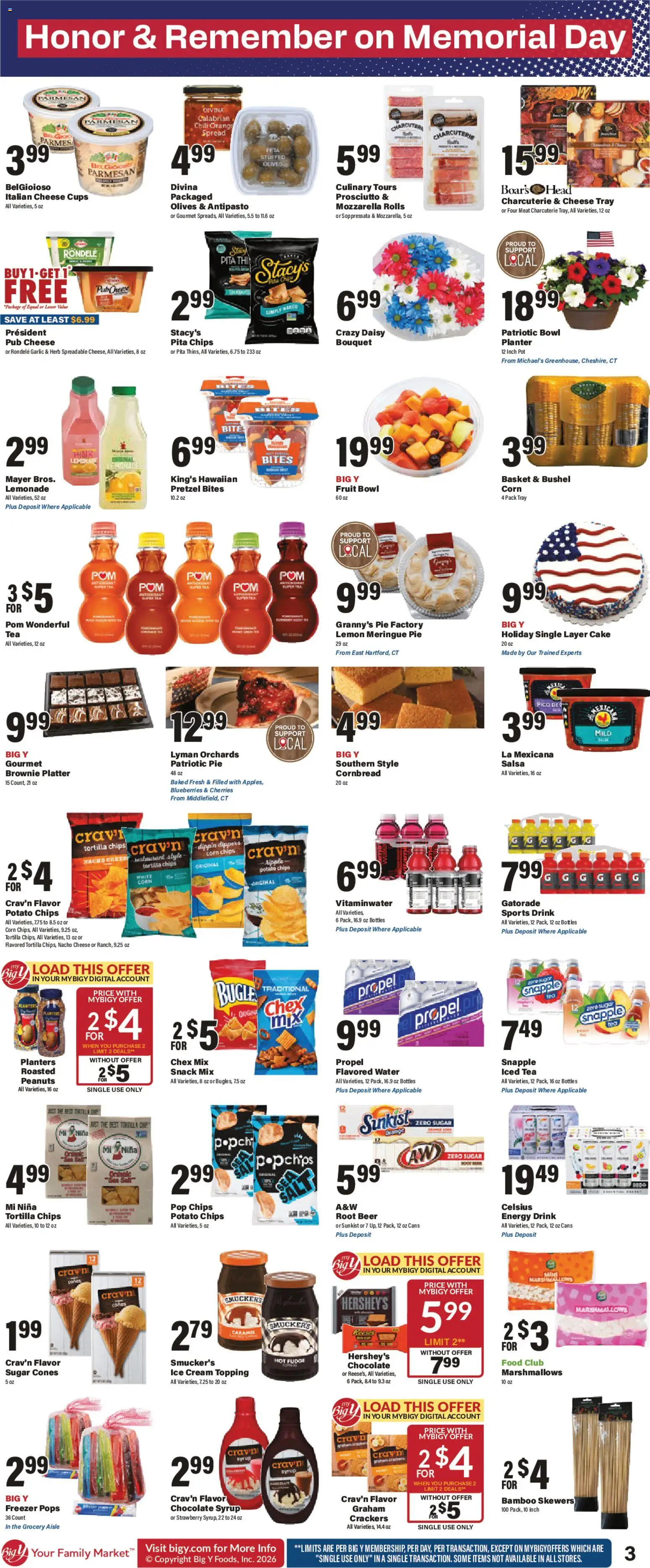 Big Y Weekly Ad - valid from 21.05.2026 | Page: 3 | Products: Cherries, Basket, Tea, Blueberries
