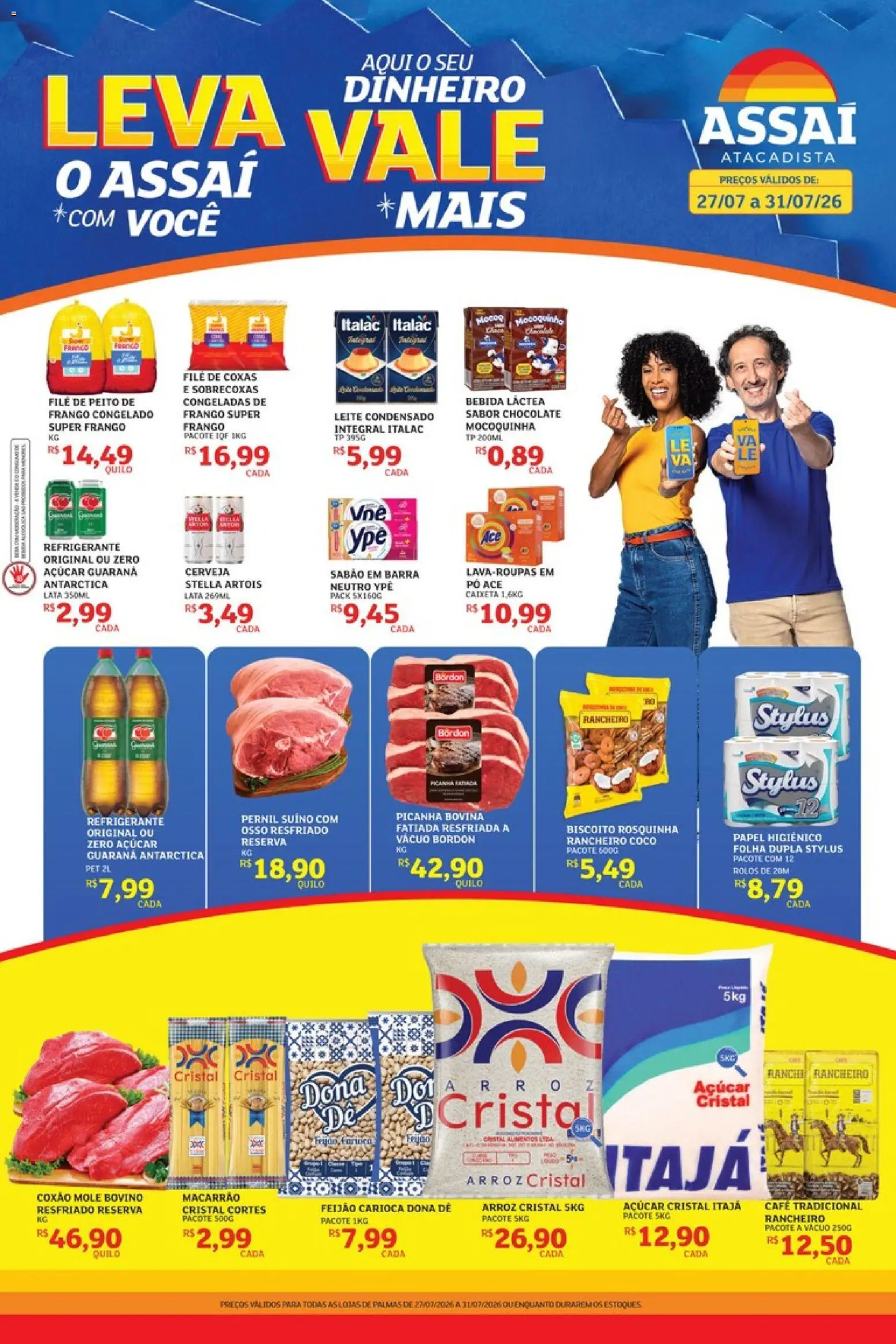 Assaí Atacadista Folheto - válido de 27/07/2026 | Página: 1 | Produtos: Chocolate, Arroz, Rosquinha, Papel higiênico