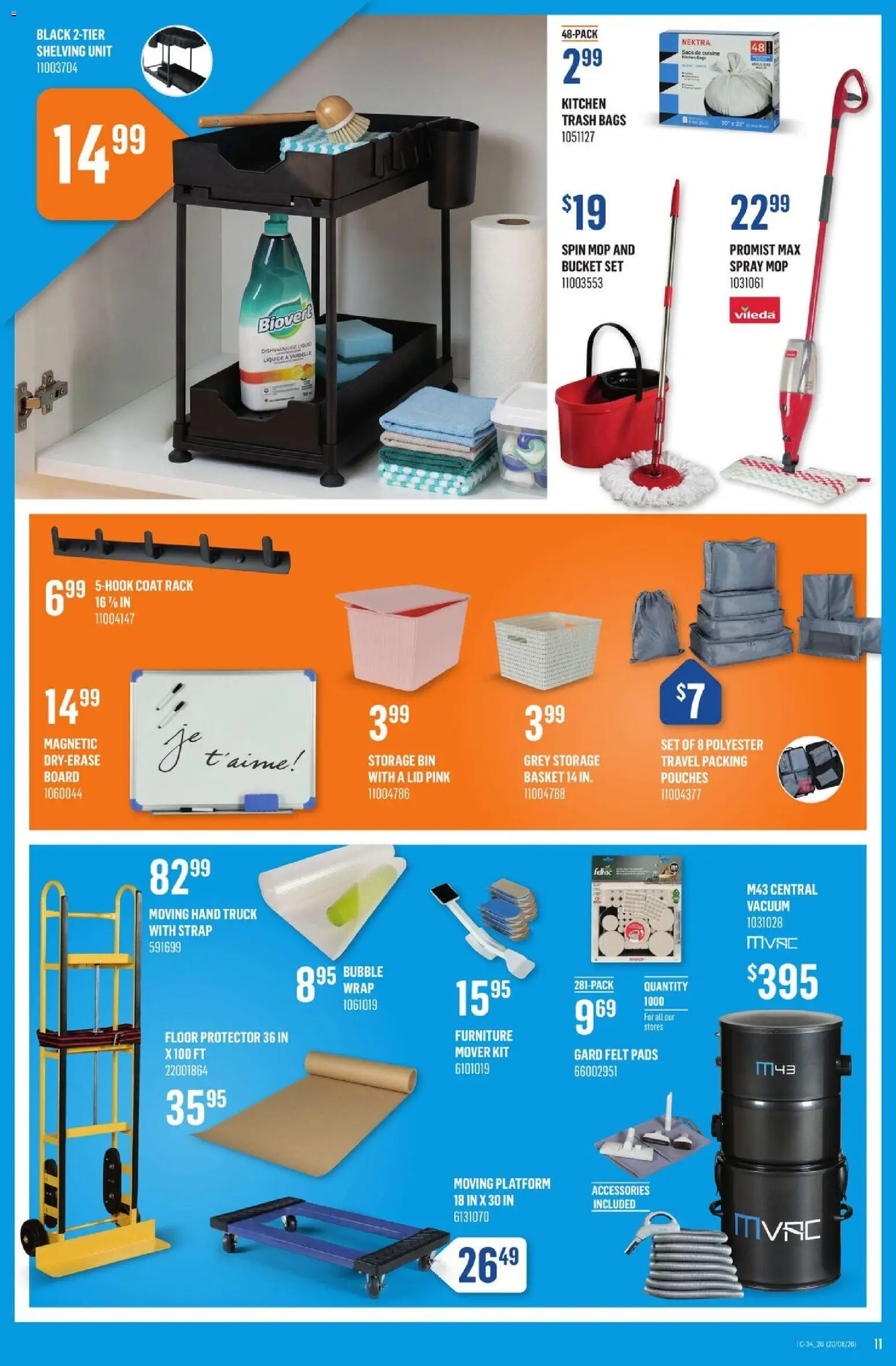 Canac flyer valid from Aug 20, 2026 | Page: 11 | Products: Mop, Basket, Coat