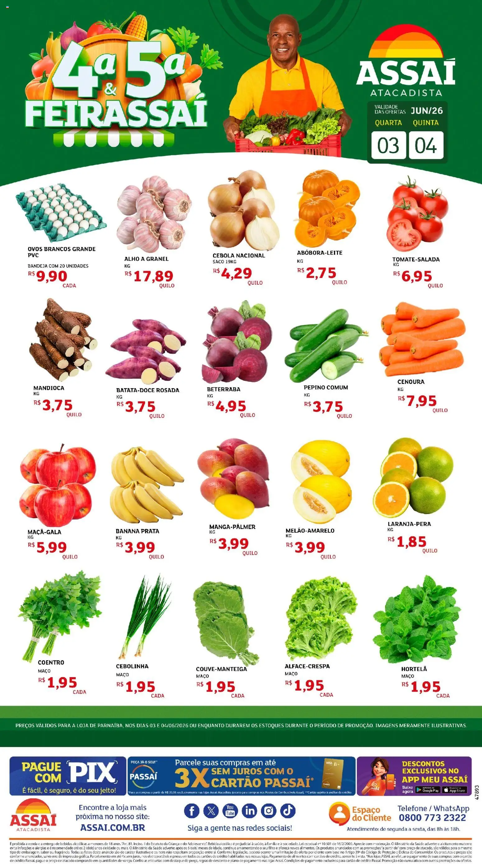 Assaí Atacadista Folheto - válido de 03.06.2026 | Página: 1 | Produtos: Base, Cenoura, Bebida, Telefone