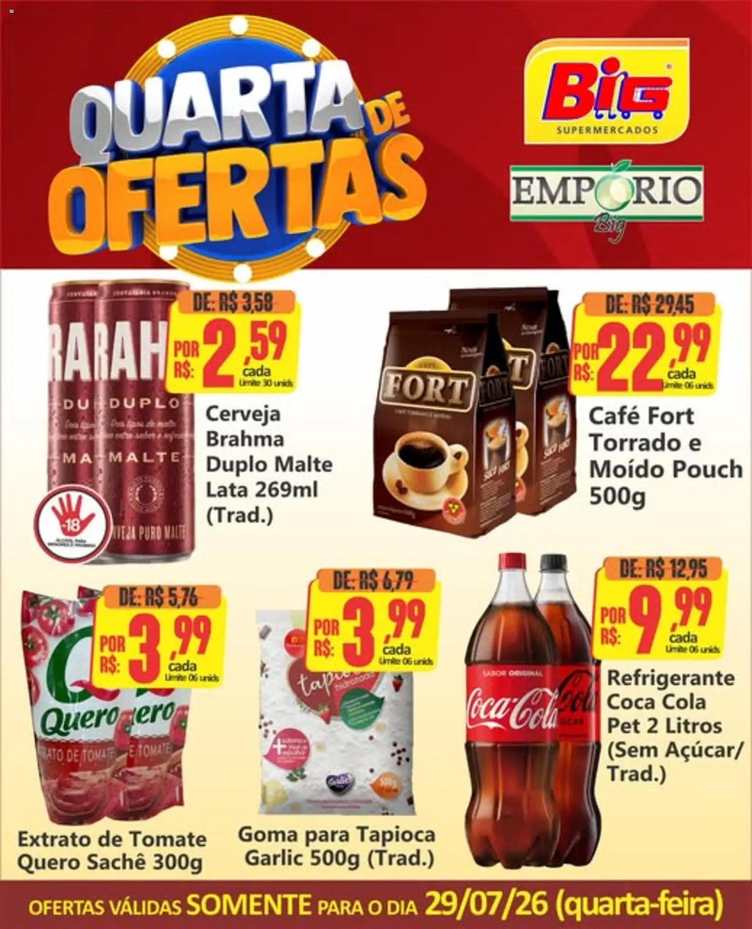 Big Supermercados Folheto - válido de 29/07/2026 | Página: 1 | Produtos: Tapioca, Cola, Café, Refrigerante