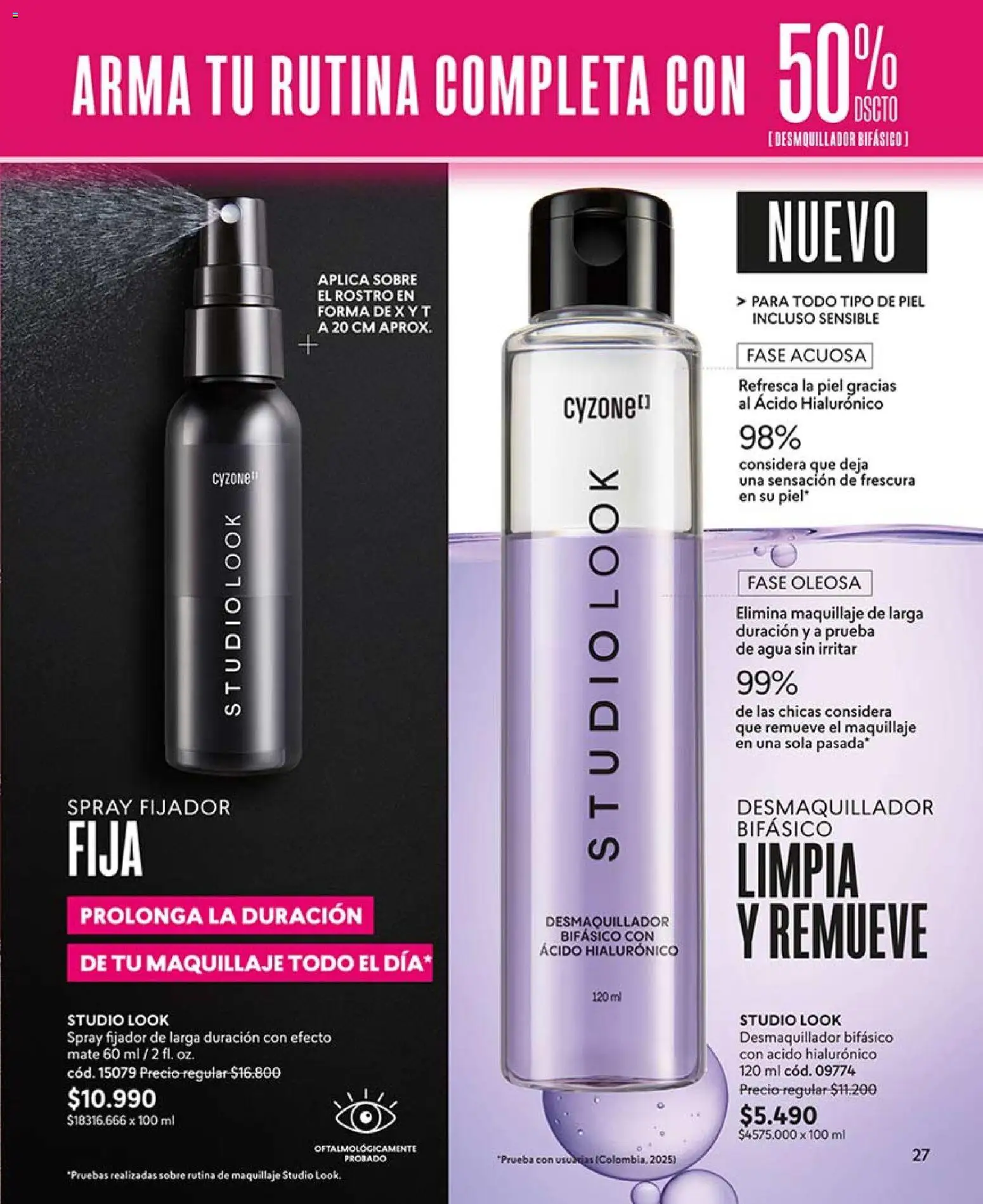 Catálogo CyZone Campaña 6 │ válido desde el 31.03.2026 | Página: 27 | Productos: Fijador, Agua, Maquillaje, Sobre
