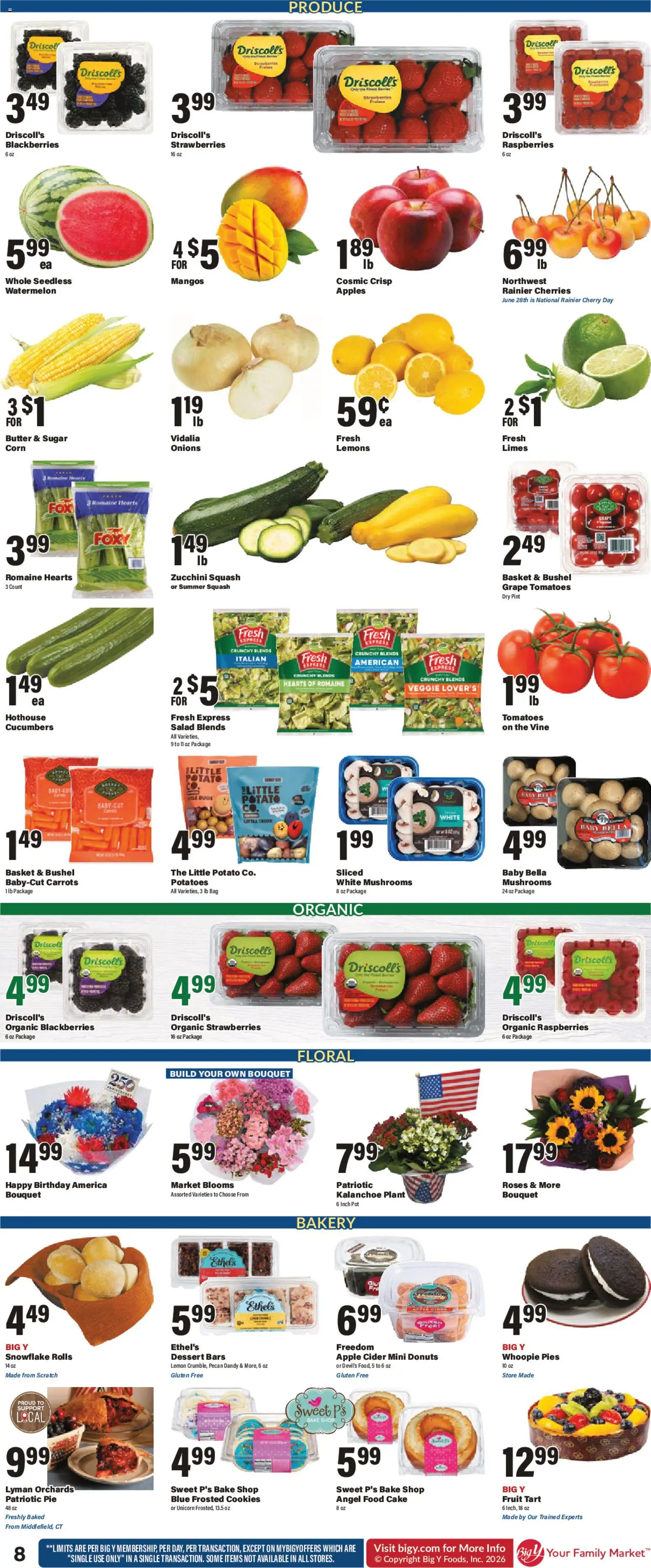 Big Y Weekly Ad - valid from 06/25/2026 | Page: 8 | Products: Mushrooms, Tomatoes, Cucumbers, Watermelon