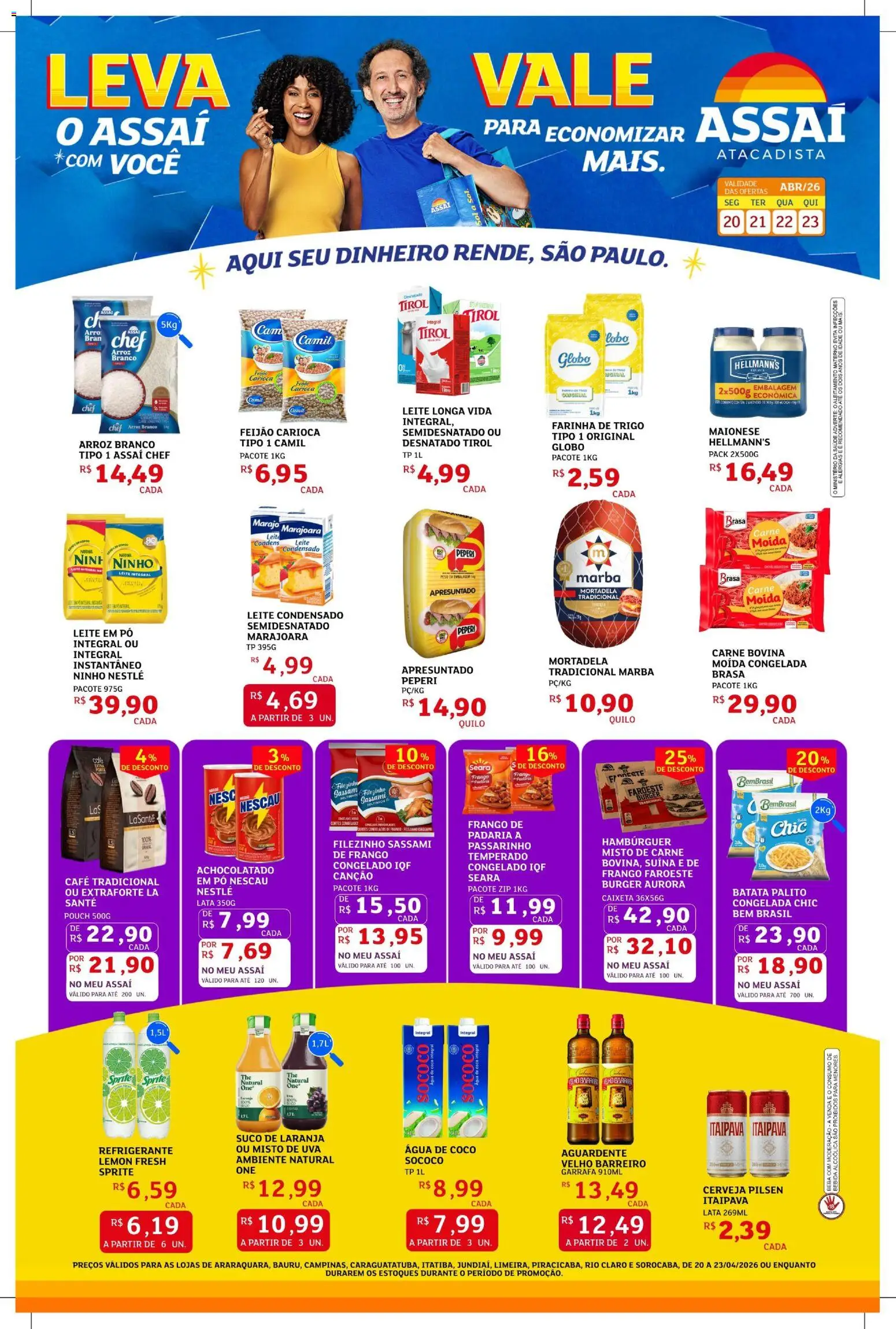 Assaí Atacadista Folheto - válido de 20.04.2026 | Página: 1 | Produtos: Café, Suco, Mortadela, Leite em pó