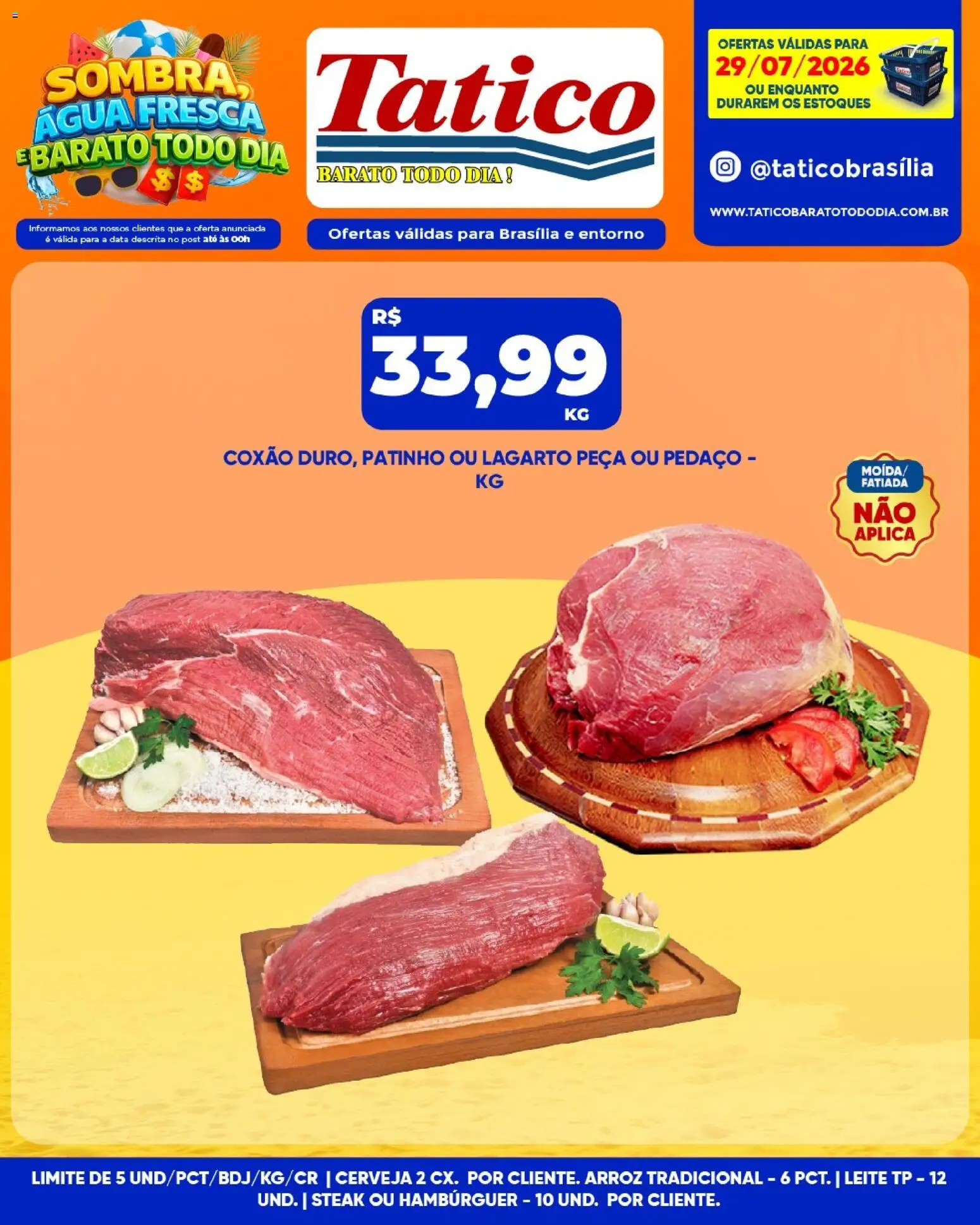 Tatico Folheto - válido de 29/07/2026 | Página: 13 | Produtos: Leite, Cerveja, Arroz, Hambúrguer