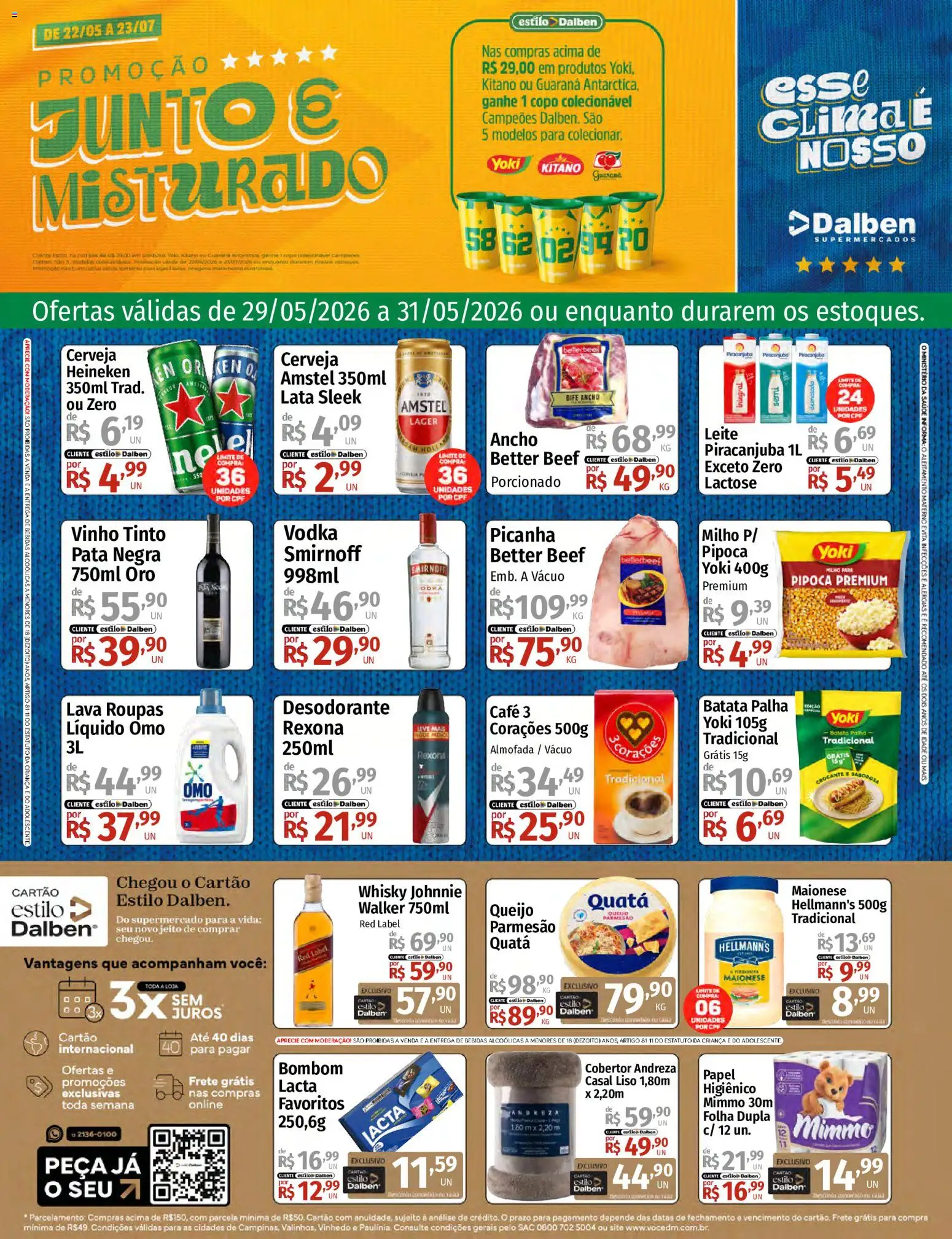 Supermercado Dalben Folheto - válido de 29.05.2026 | Página: 1 | Produtos: Picanha, Leite, Roupas, Maionese