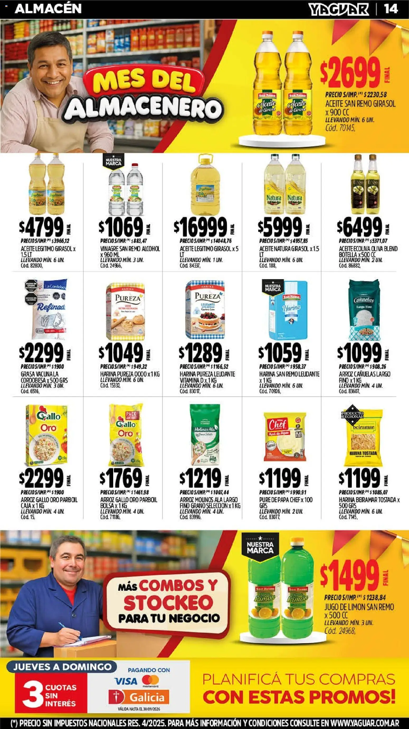 Yaguar - Oferta Semanal Trelew │ válido desde el 14/09/2026 | Página: 14 | Productos: Aceite, Vinagre, Limón, Puré