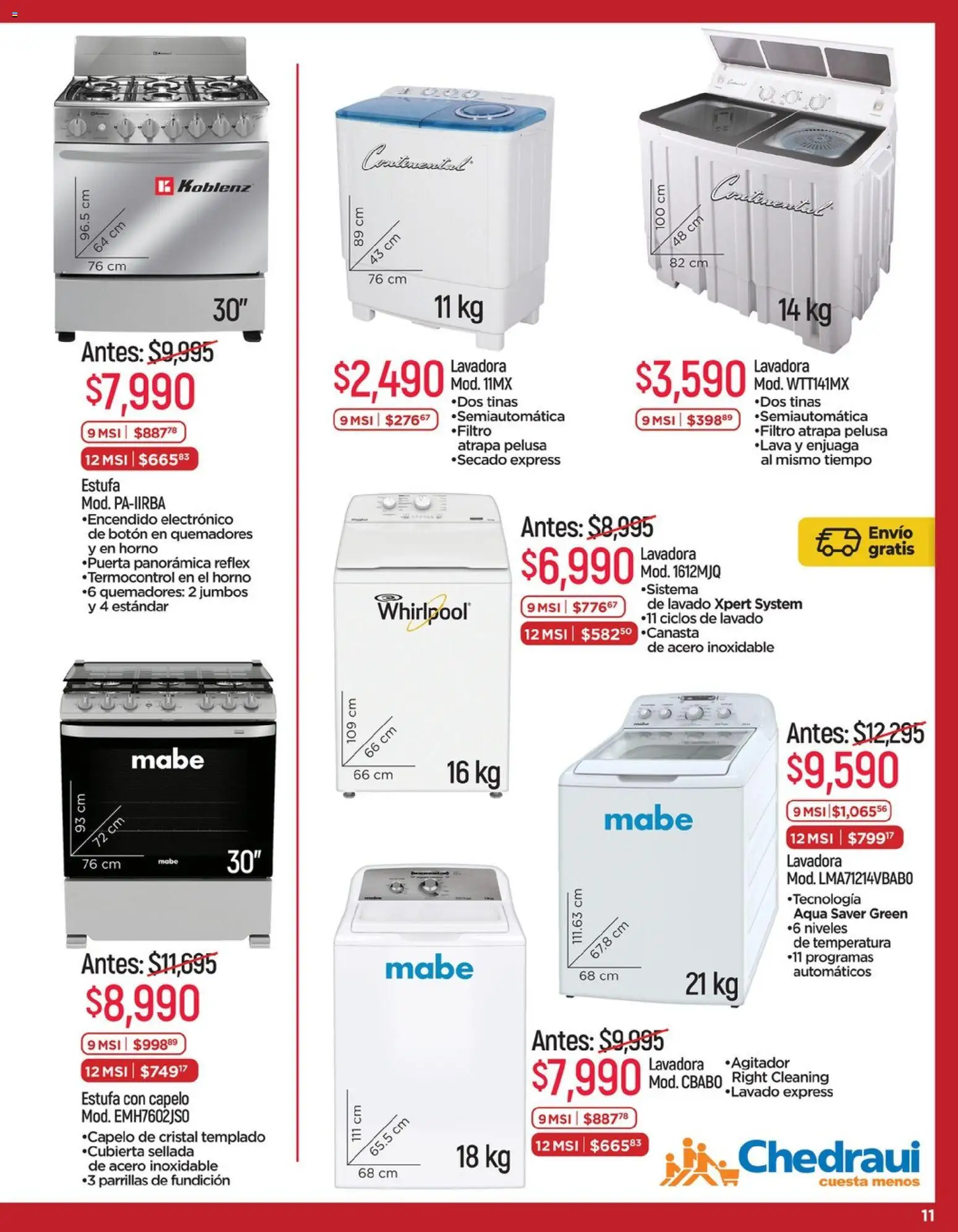Nuevas ofertas de Chedraui válidas en toda la República Mexicana desde el 15.05.2026. ¡Encuentra las mejores ofertas en Chedraui folleto LLevarte más ! | Página: 11 | Productos: Horno, Lavadora, El horno, Canasta