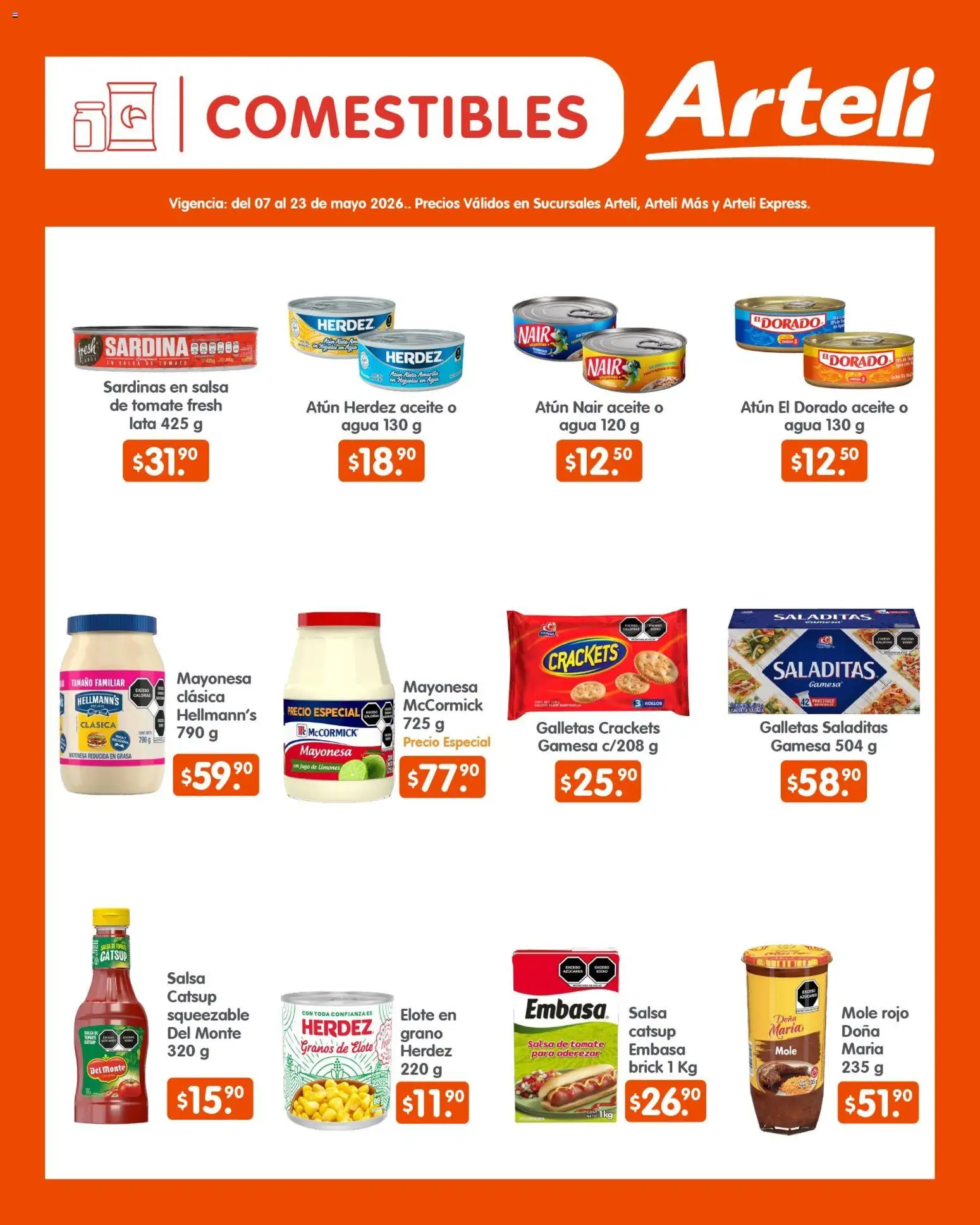 Nuevas ofertas de Arteli válidas en toda la República Mexicana desde el 07.05.2026. ¡Encuentra las mejores ofertas en Arteli folleto Quincenal! | Página: 5 | Productos: Mayonesa, Jugo, Catsup, Salsa de tomate