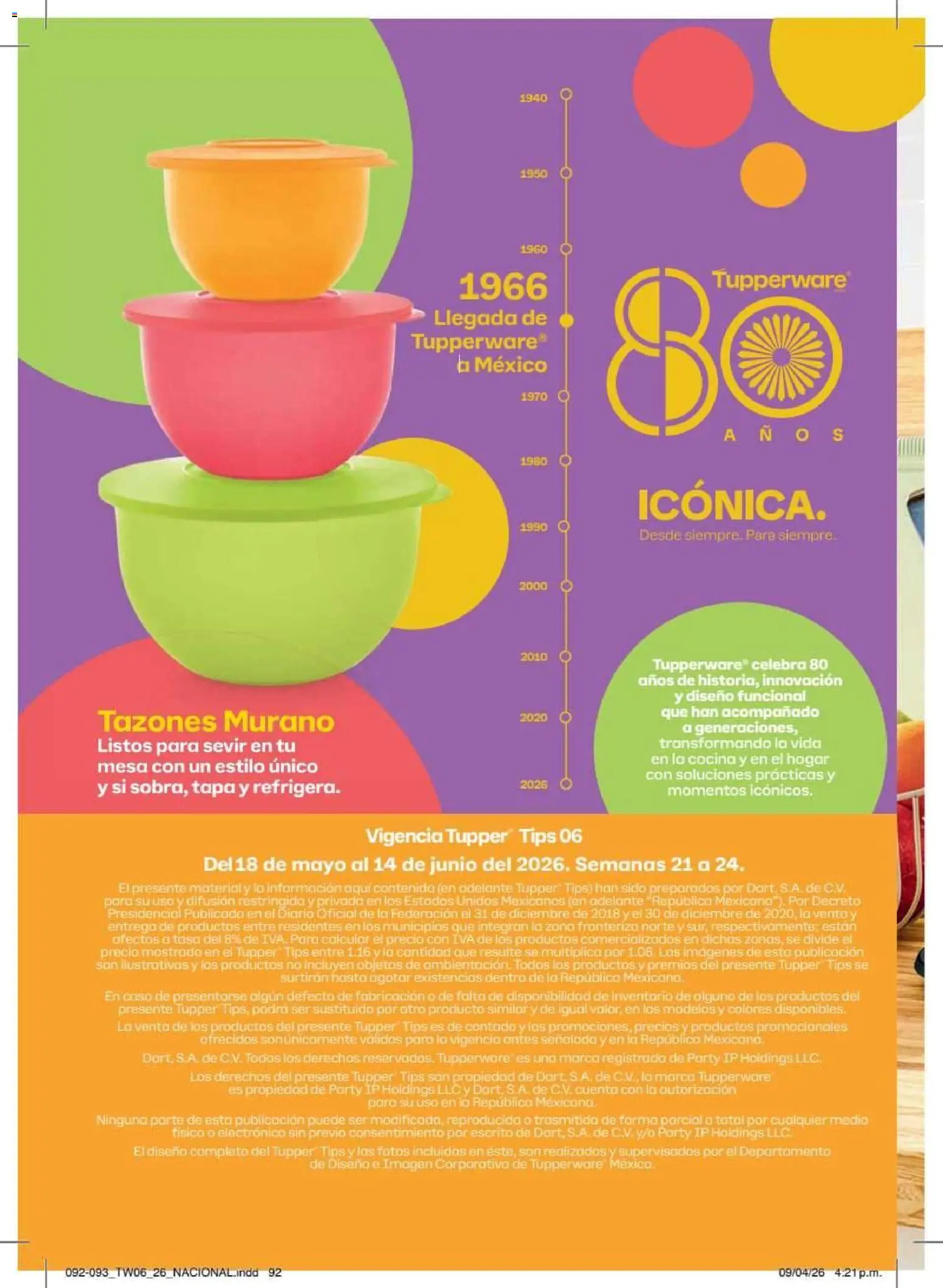 Nuevas ofertas de Tupperware válidas en toda la República Mexicana desde el 18.05.2026. ¡Encuentra las mejores ofertas en Tupperware catálogo! | Página: 92 | Productos: Cocina, Tupper, Mesa