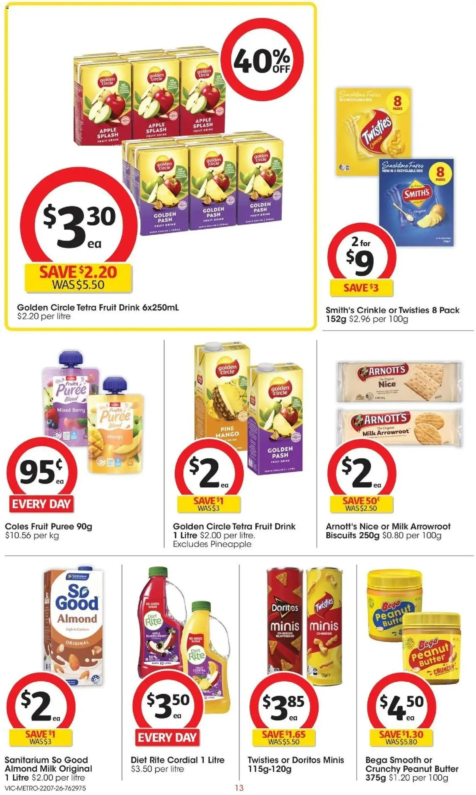 Coles catalogue - valid from 22/07/2026 | Page: 13 | Products: Milk, Butter, Cheese, Chips
