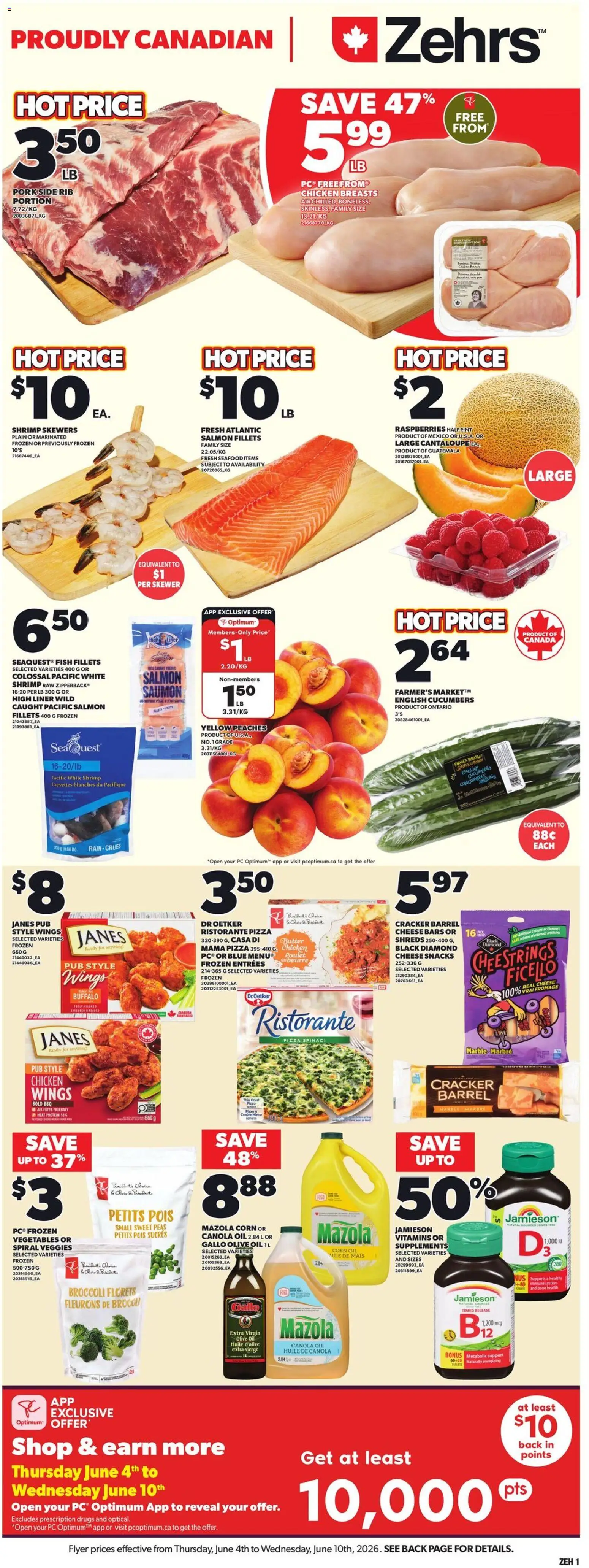 Zehrs flyer valid from 04.06.2026 | Page: 3 | Products: Chicken wings, Chicken breasts, PC, Cheese