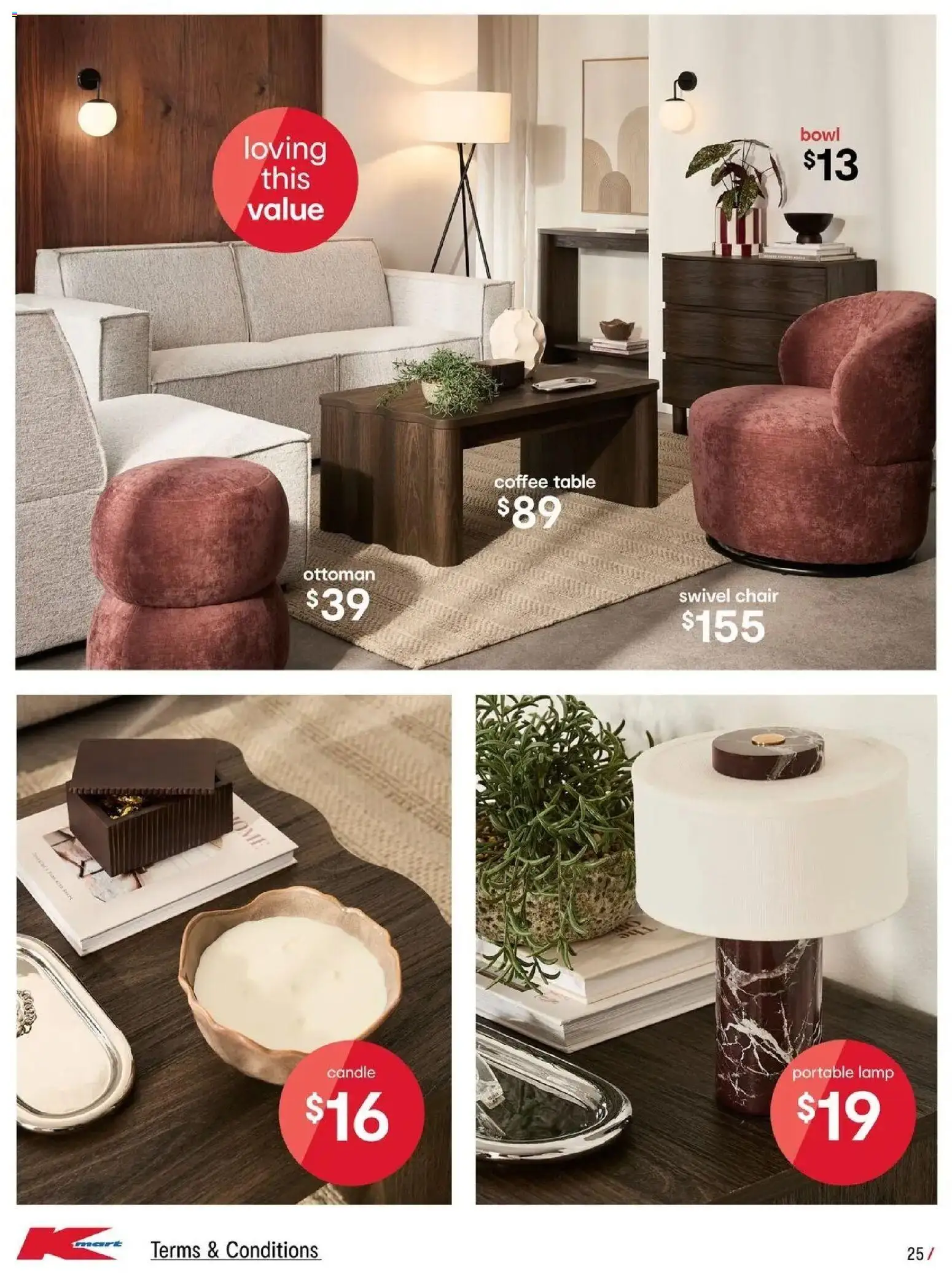 Kmart catalogue - valid from 23/07/2026 | Page: 25 | Products: Lamp, Coffee, Ottoman, Portable