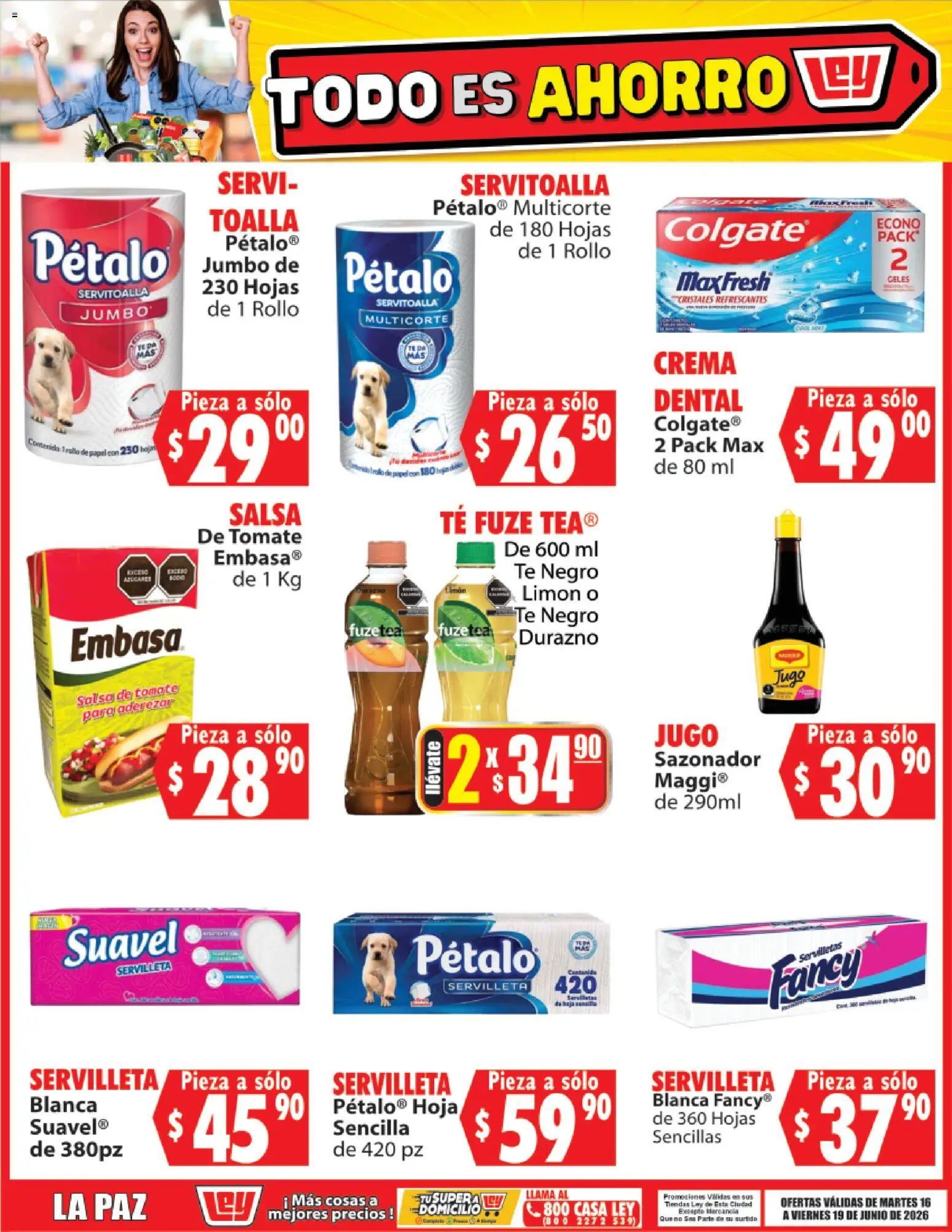 Nuevas ofertas de Casa Ley válidas en toda la República Mexicana desde el 16.06.2026. ¡Encuentra las mejores ofertas en Casa Ley folleto Todo es ahorro! | Página: 8 | Productos: Jugo, Toalla, Salsa de tomate, Servilletas