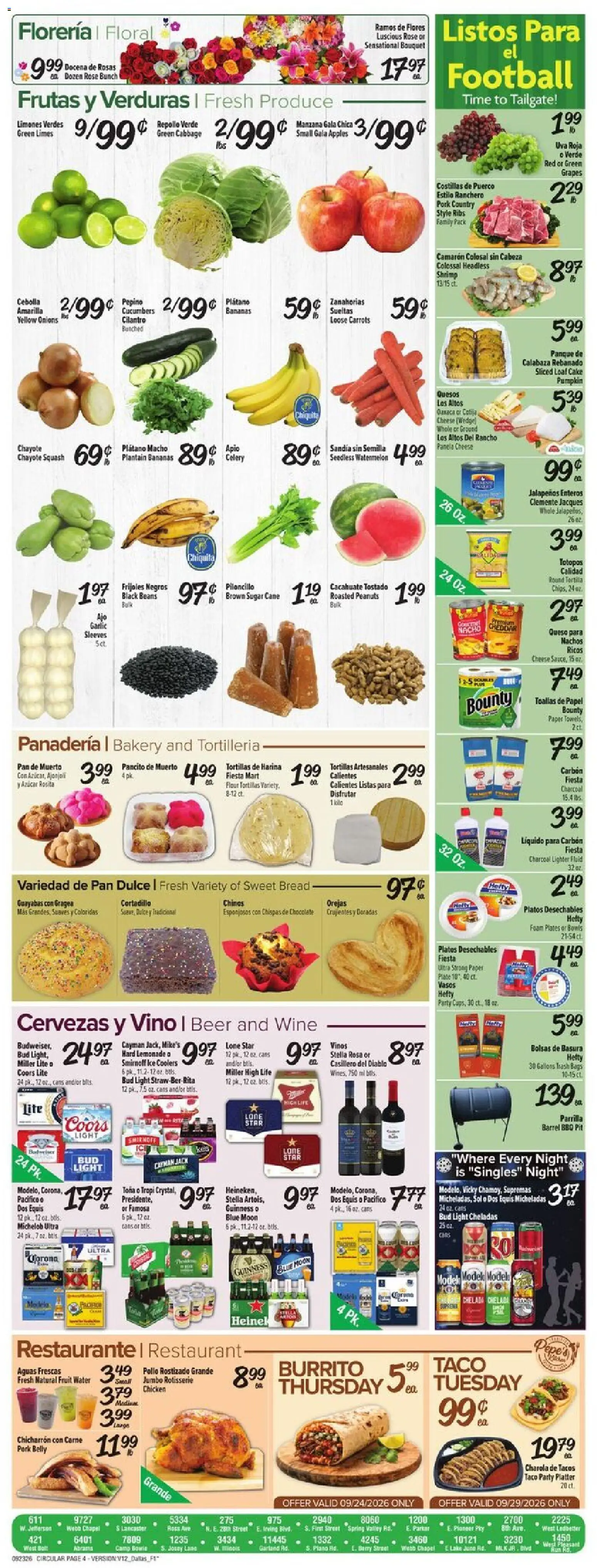 Fiesta Mart Weekly Ad - valid from 09/23/2026 | Page: 4 | Products: Bread, Bananas, Sugar, Cabbage