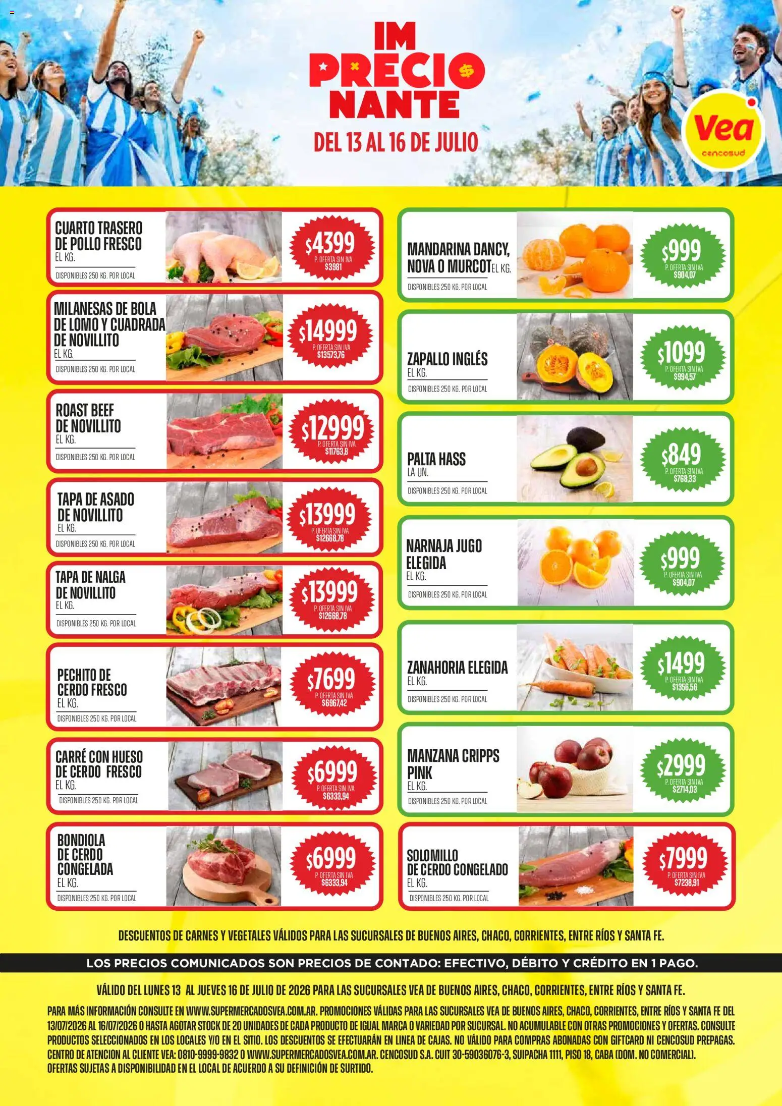 Vea - Volante Semanal | BA y Nea │ válido desde el 13/07/2026 | Página: 1 | Productos: Manzana, Palta, Jugo, Zanahoria