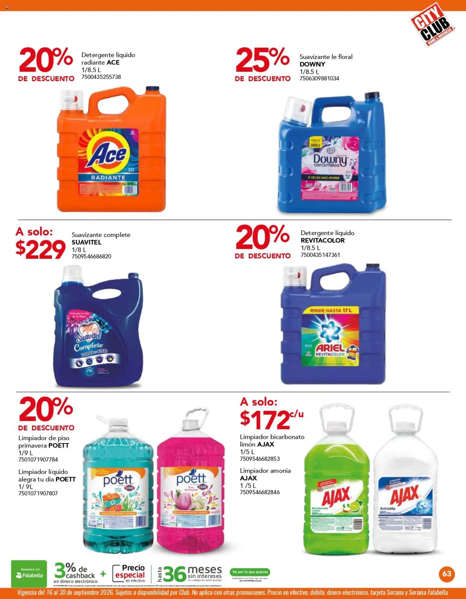 Nuevas ofertas de City Club válidas en toda la República Mexicana desde el 01/09/2026. ¡Encuentra las mejores ofertas en City Club catálogo! | Página: 63 | Productos: Detergente, Suavizante, Limpiador, Radiante