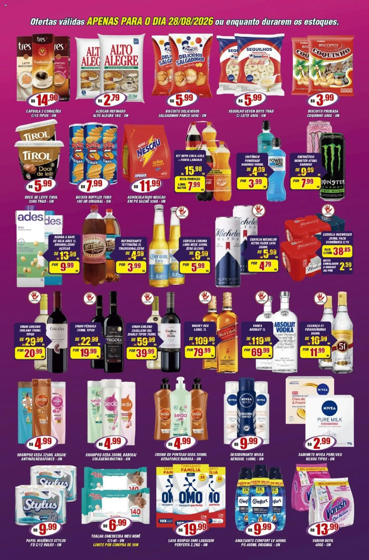 Violeta Supermercados Folheto - válido de 28/08/2026 | Página: 3 | Produtos: Nescau, Leite, Base, Cachaça 51
