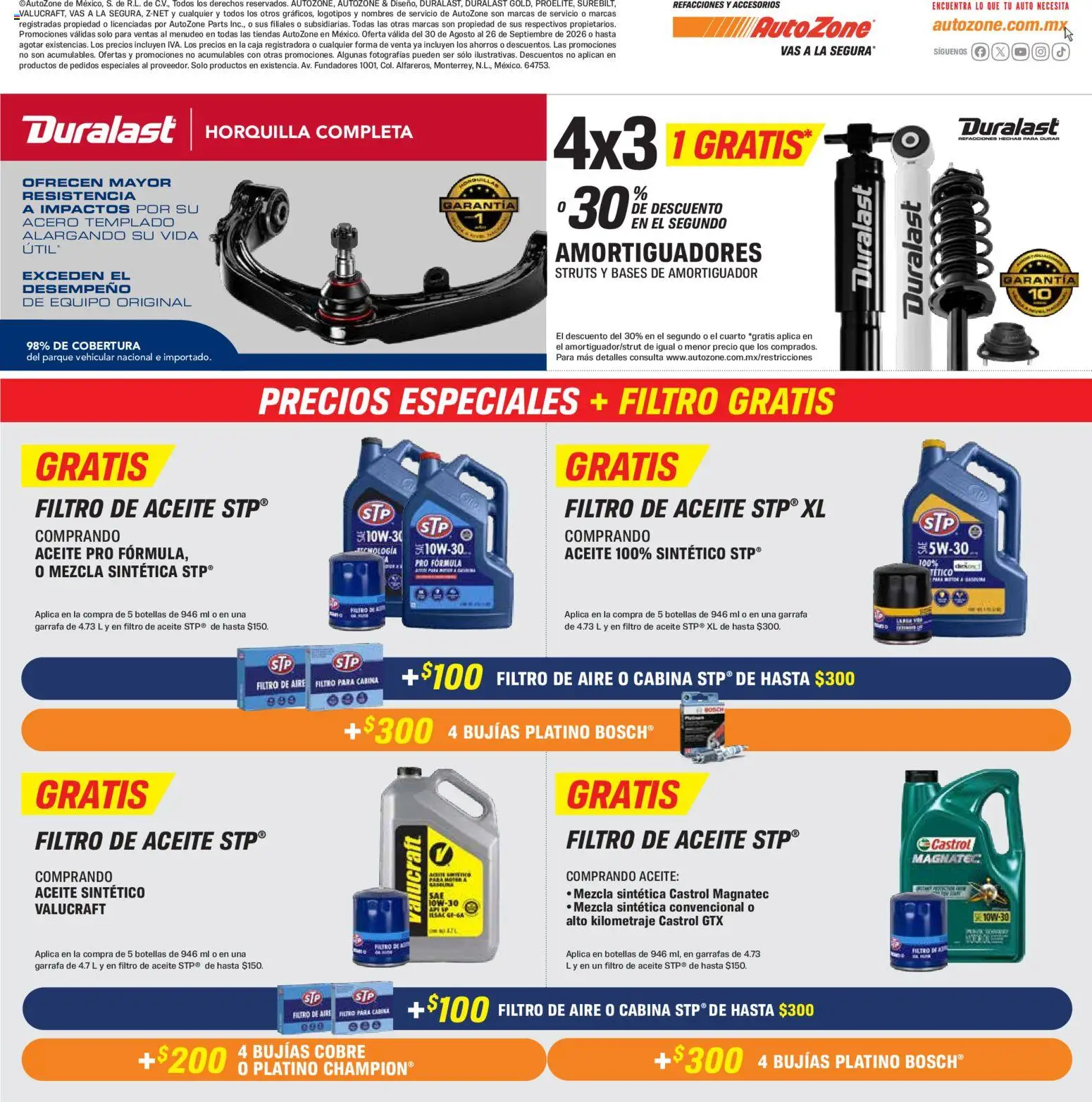 Nuevas ofertas de AutoZone válidas en toda la República Mexicana desde el 30/08/2026. ¡Encuentra las mejores ofertas en AutoZone catálogo! | Página: 3 | Productos: Aceite, Caja