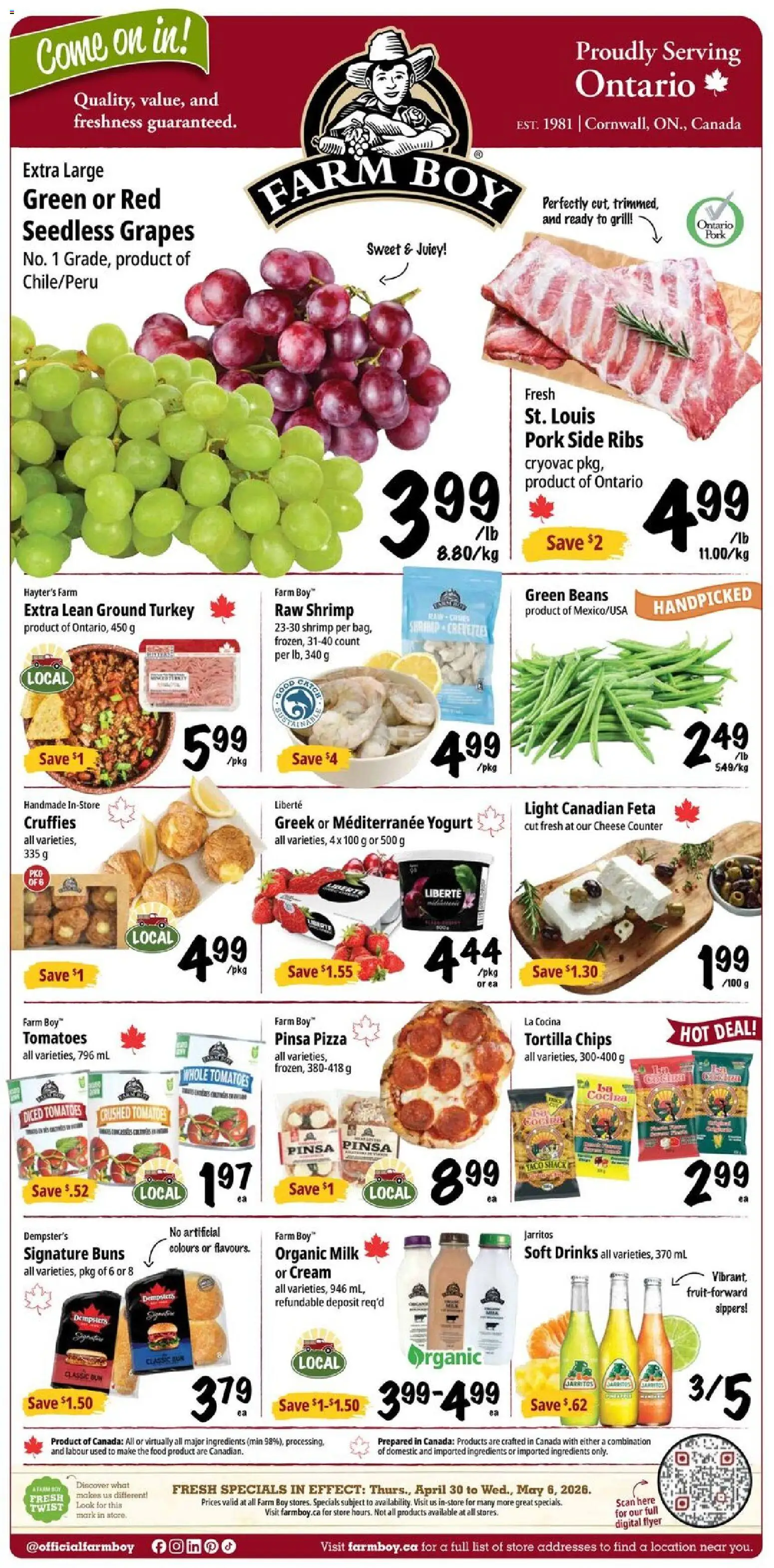 Farm Boy flyer valid from 30.04.2026 | Page: 1 | Products: Cream, Turkey, Milk, Pizza