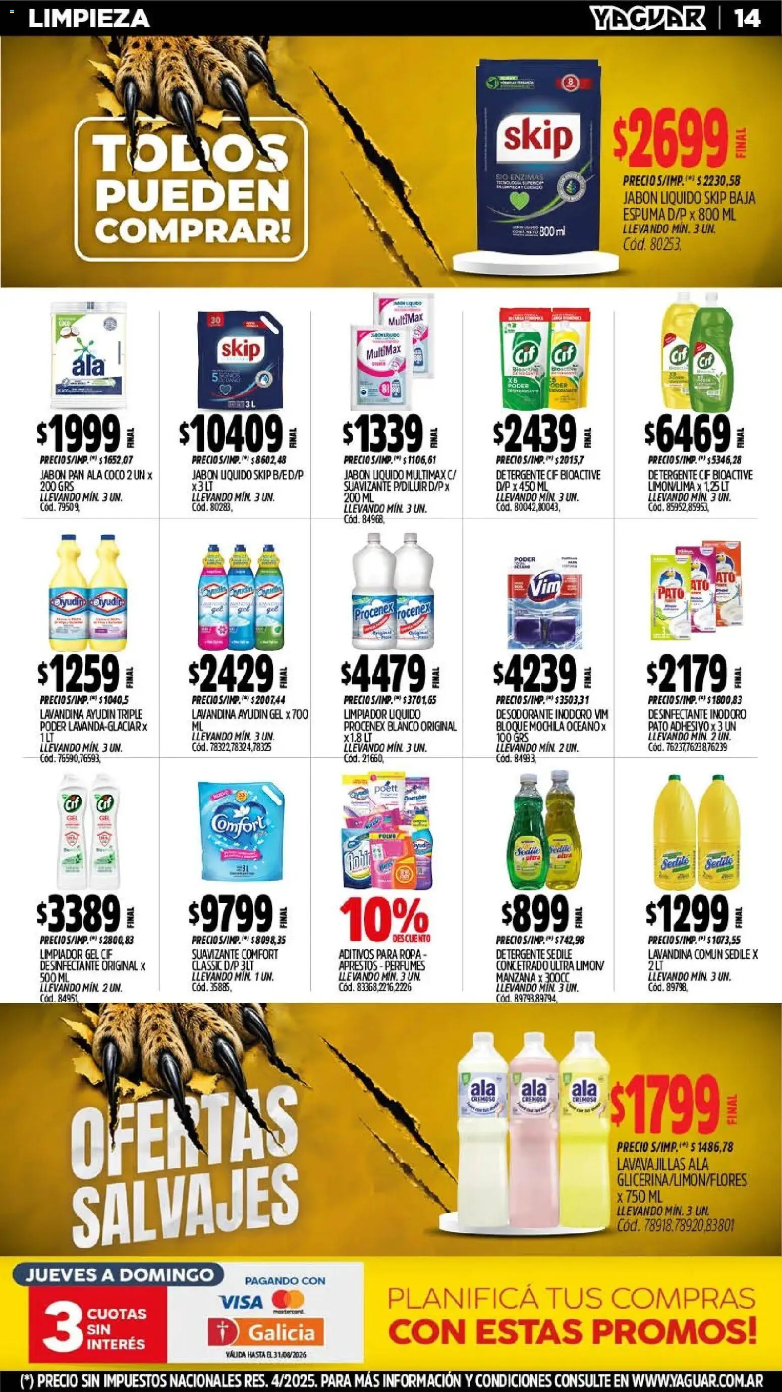 Yaguar - Oferta Semanal Chaco │ válido desde el 10/08/2026 | Página: 15 | Productos: Desinfectante, Jabón líquido, Suavizante, Limpiador