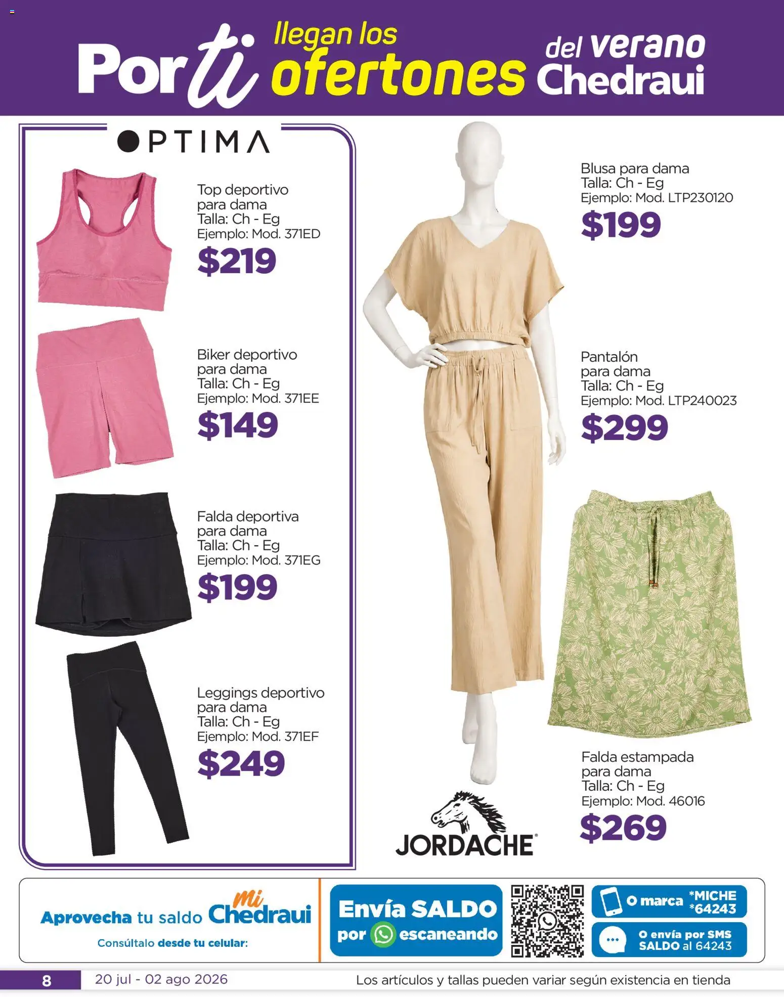 Nuevas ofertas de Chedraui válidas en toda la República Mexicana desde el 20/07/2026. ¡Encuentra las mejores ofertas en Chedraui folleto Por Ti ofertones! | Página: 8 | Productos: Blusa, Leggings, Top, Falda