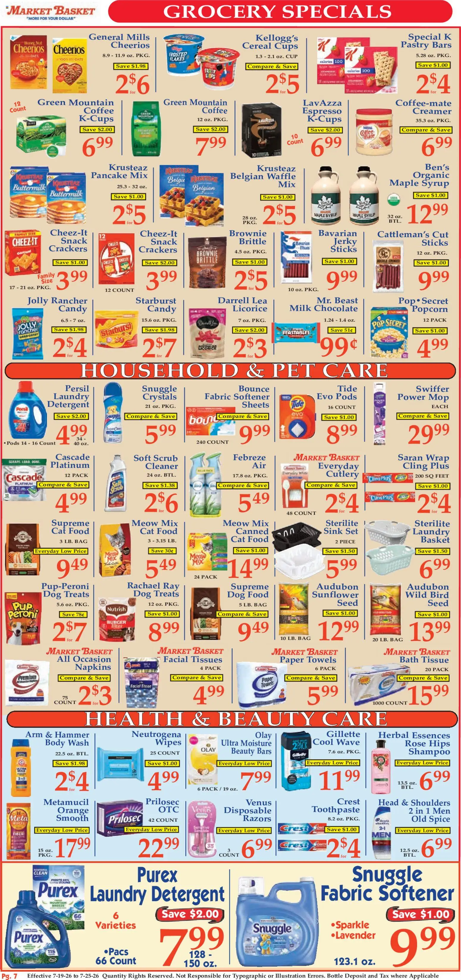 Market Basket Ad - valid from 07/19/2026 | Page: 7 | Products: Bath, Milk, Fabric softener, Detergent