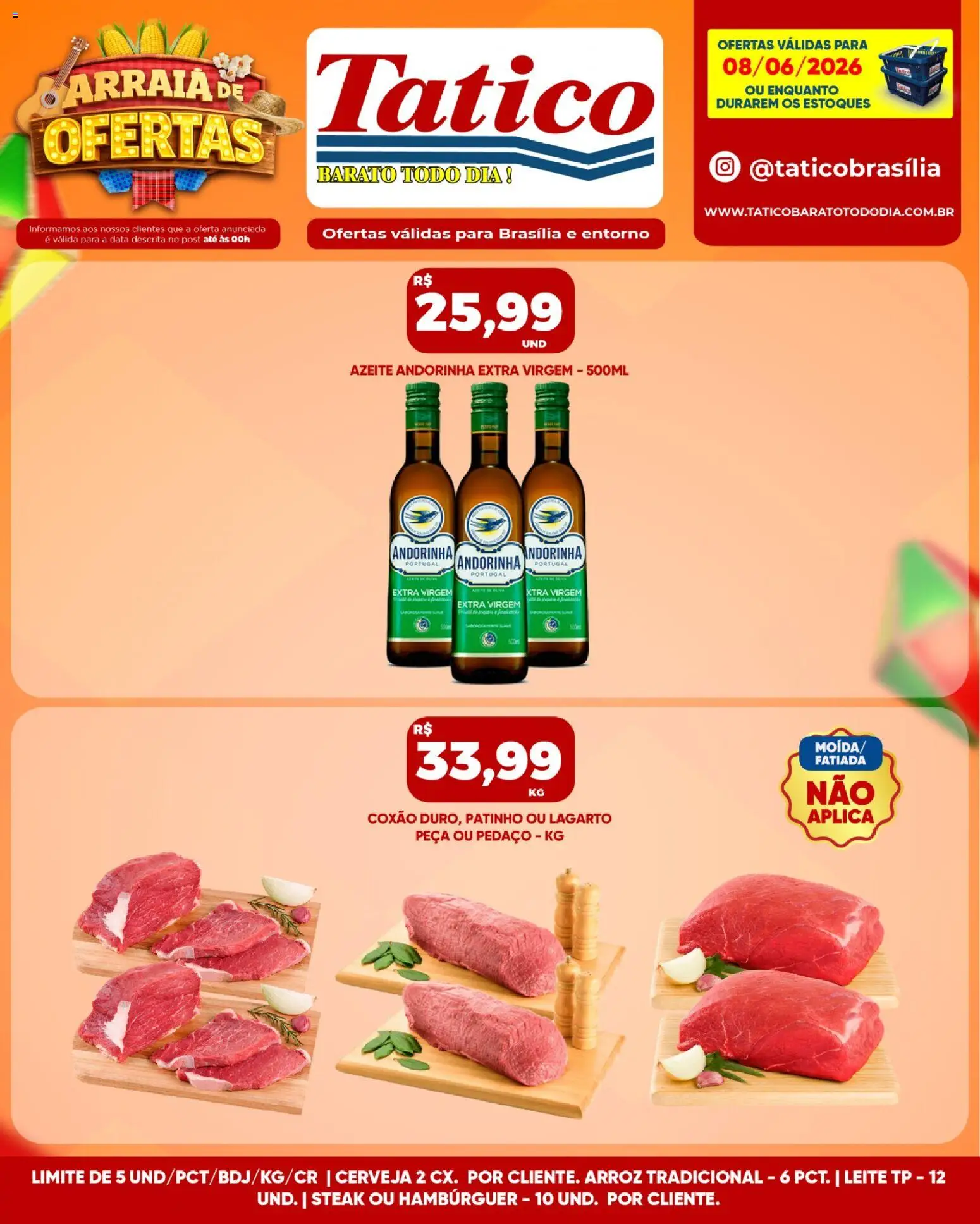 Tatico Folheto - válido de 08.06.2026 | Página: 10 | Produtos: Leite, Arroz, Hambúrguer, Azeite