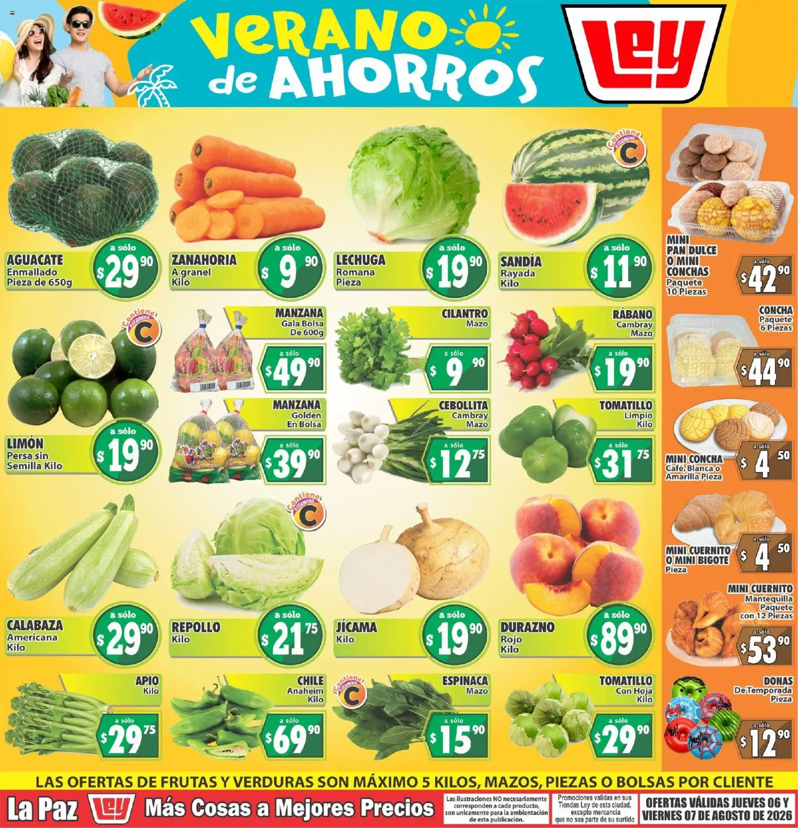 Nuevas ofertas de Casa Ley válidas en toda la República Mexicana desde el 06/08/2026. ¡Encuentra las mejores ofertas en Casa Ley folleto Las ofertas de frutas y verdunas! | Página: 1 | Productos: Sandía, Manzana, Limón, Espinaca