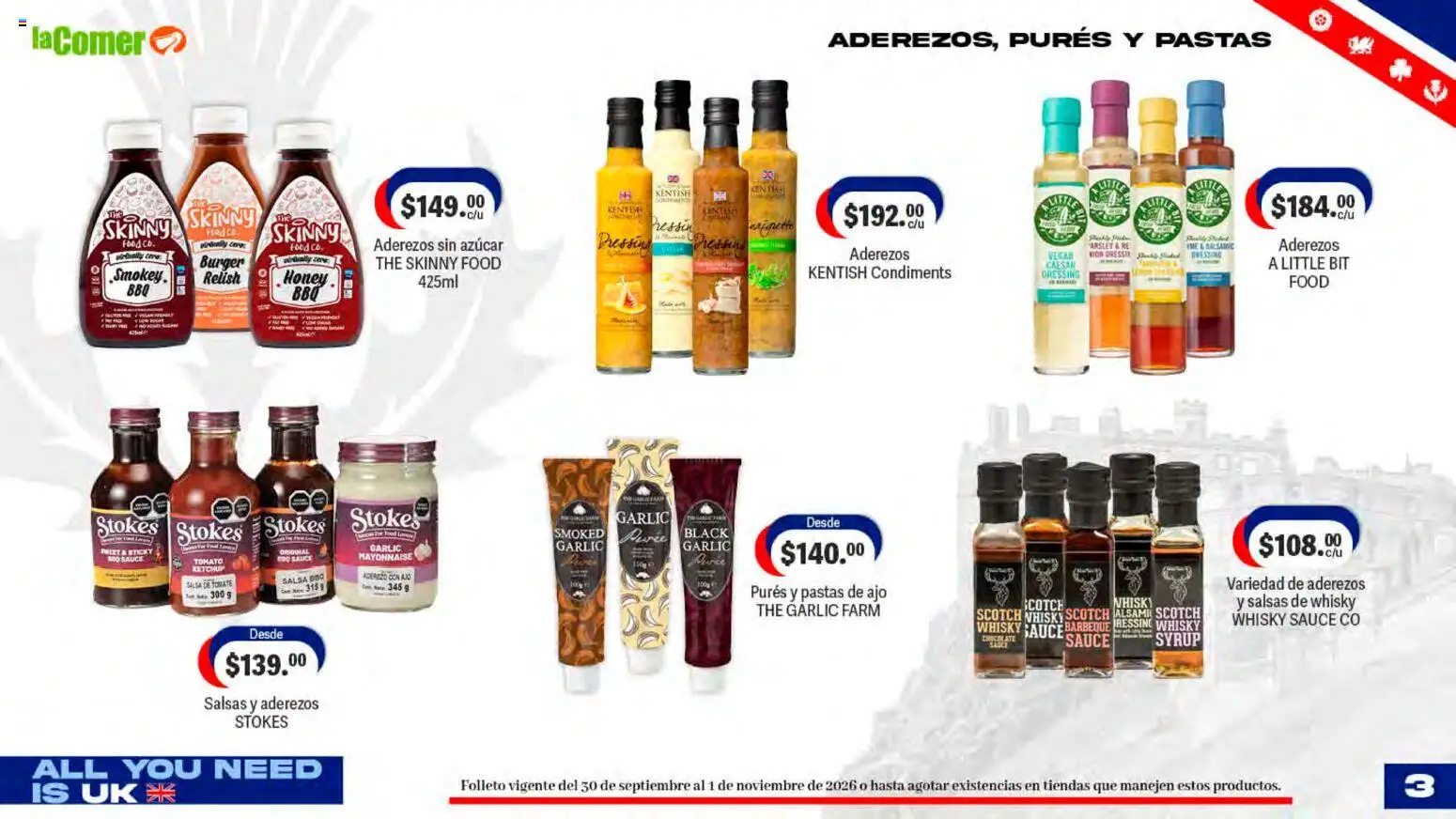 Nuevas ofertas de La Comer válidas en toda la República Mexicana desde el 30/09/2026. ¡Encuentra las mejores ofertas en La Comer folleto! | Página: 3 | Productos: Aderezo, Ajo, Salsas, Whisky